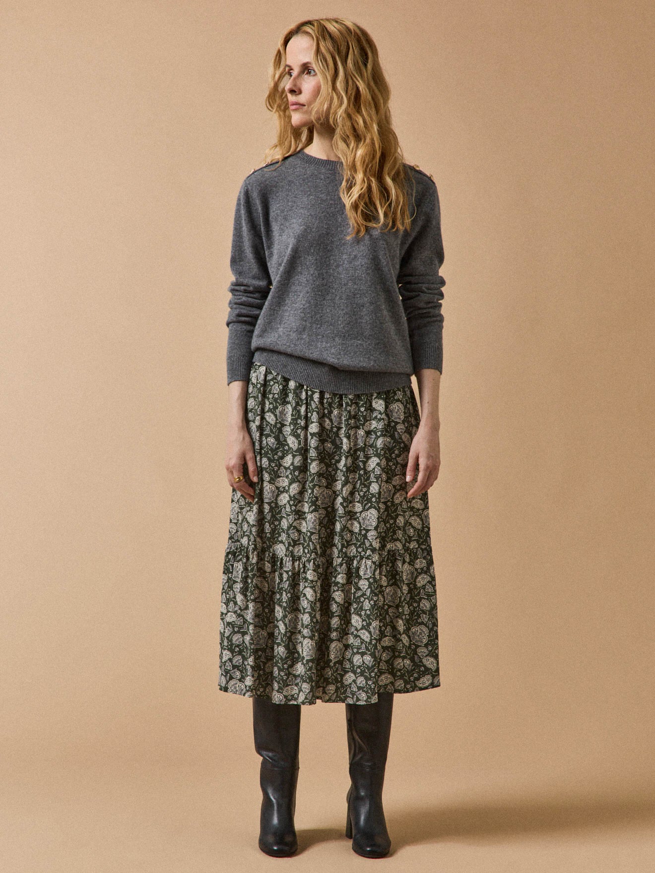 Jupe volantée mi-longue femme imprimé Lilith