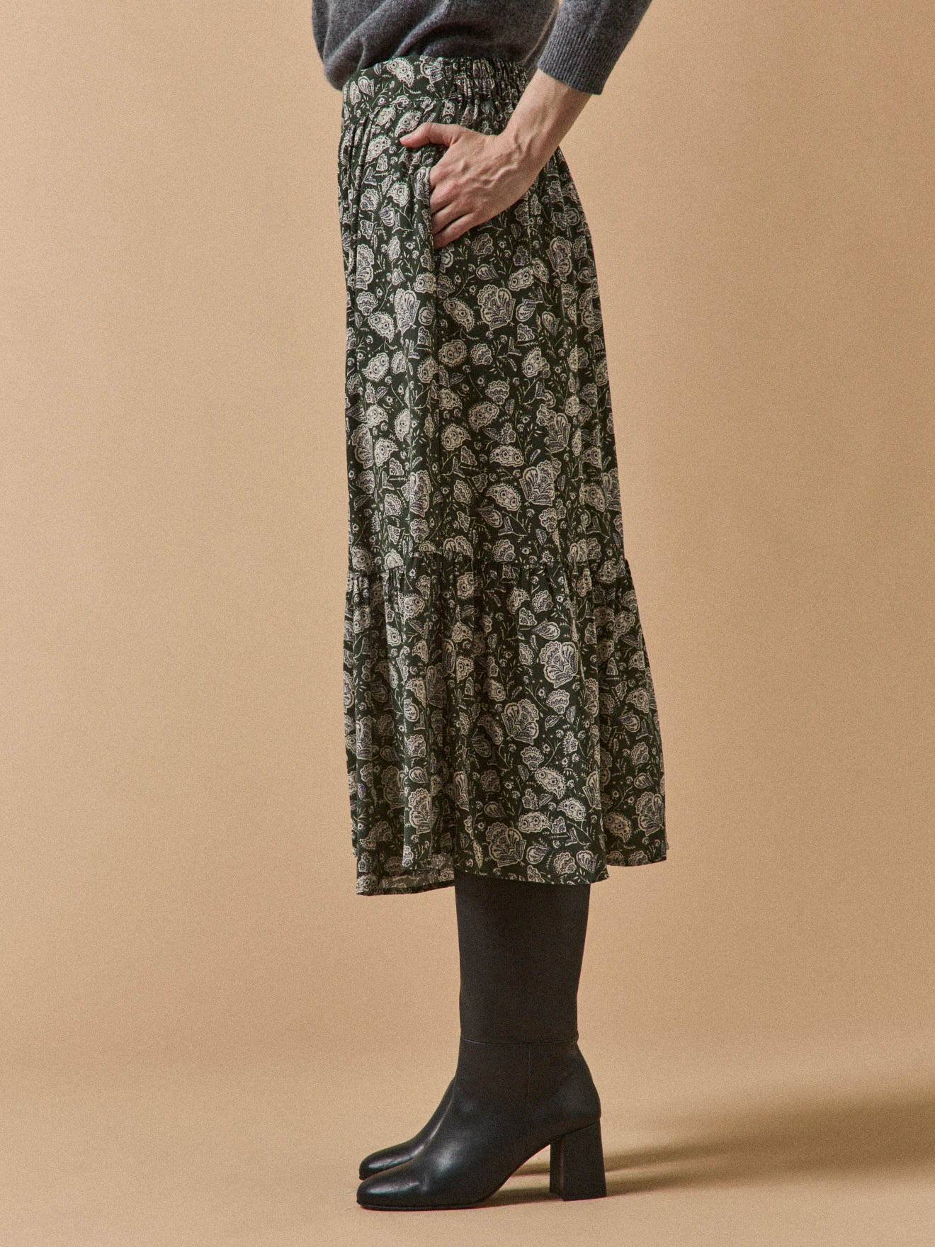 Jupe volantée mi-longue femme imprimé Lilith