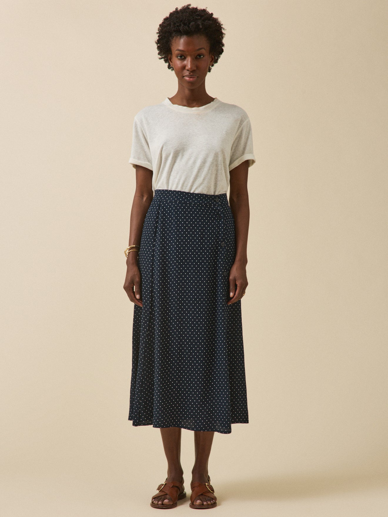 Jupe mi-longue femme viscose imprimé pois