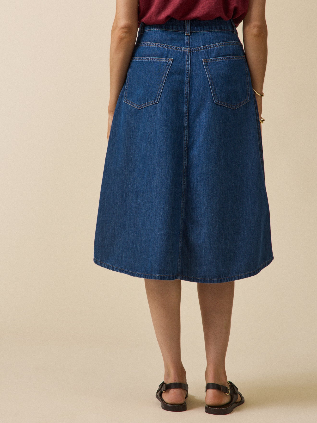 Jupe mi-longue jean femme coton biologique
