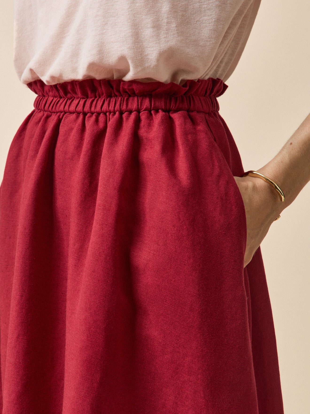 Jupe mi-longue lin et viscose femme