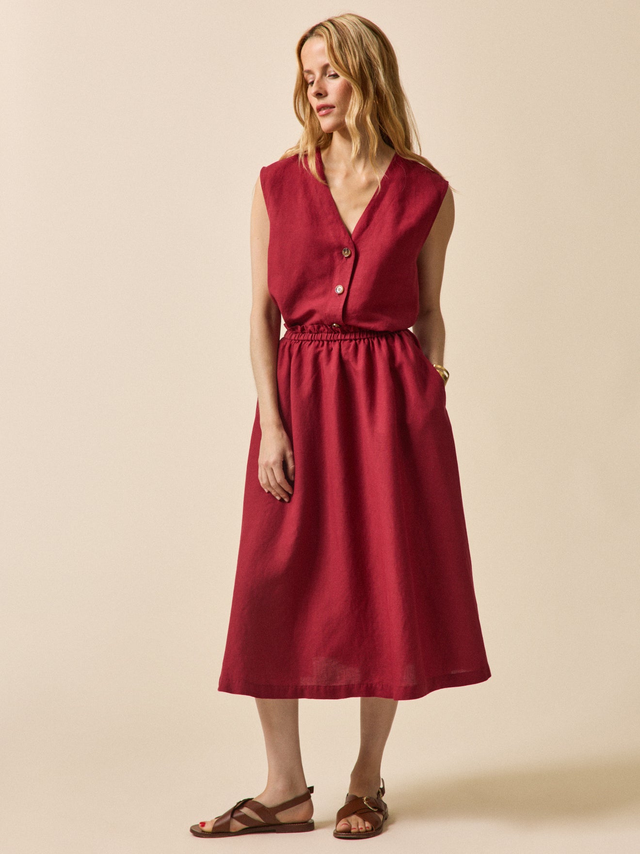 Jupe mi-longue lin et viscose femme