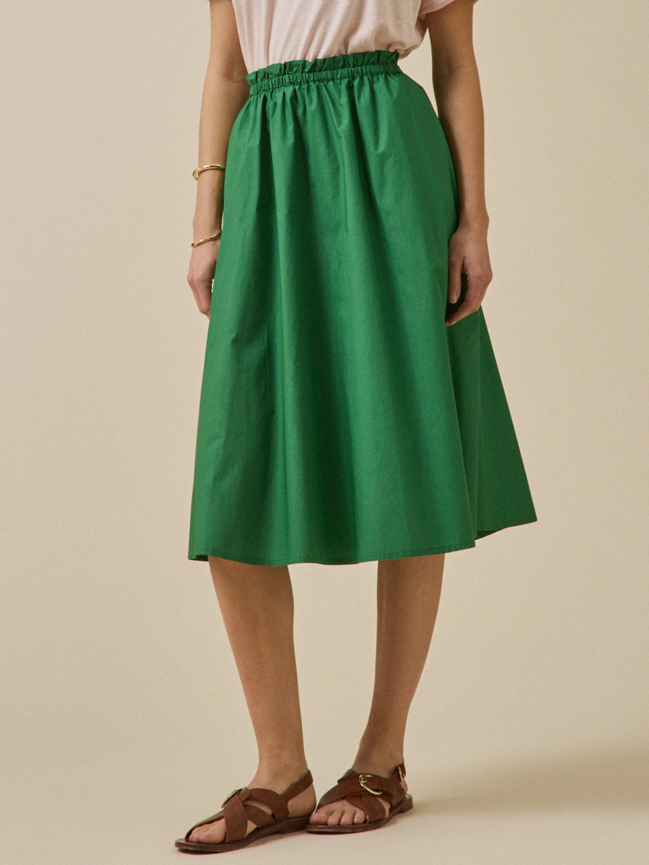 Jupe mi-longue popeline craquante femme