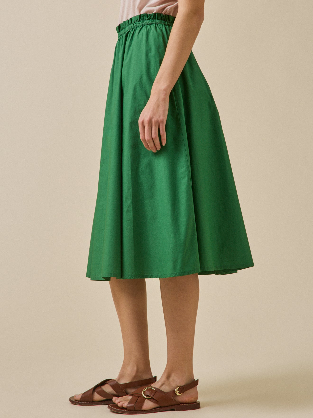 Jupe mi-longue popeline craquante femme