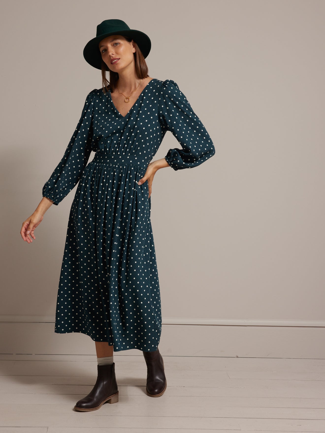 Robe mi-longue femme viscose dobby imprimé pois