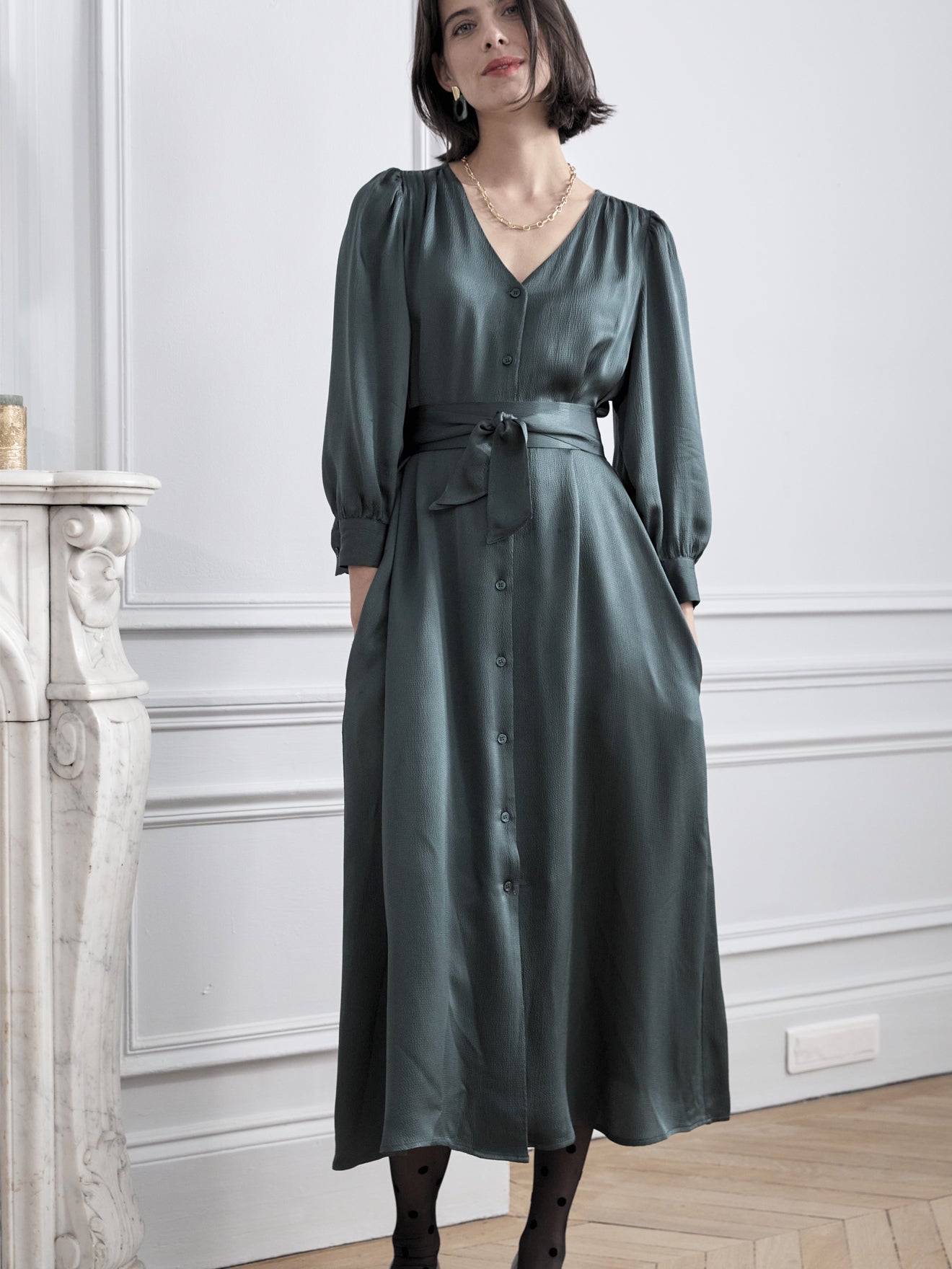 Robe longue boutonnée femme seersucker uni