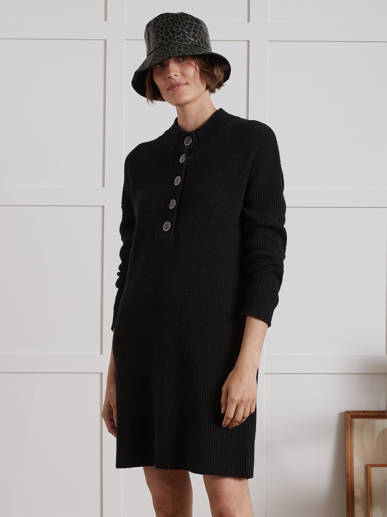 Robe-pull courte femme en côtes laine mélangée