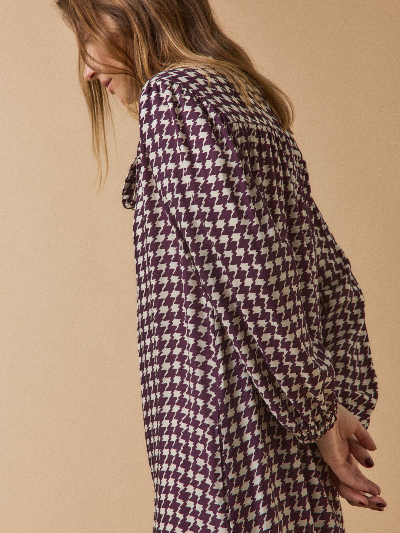 Robe courte femme imprimé pied-de-coq