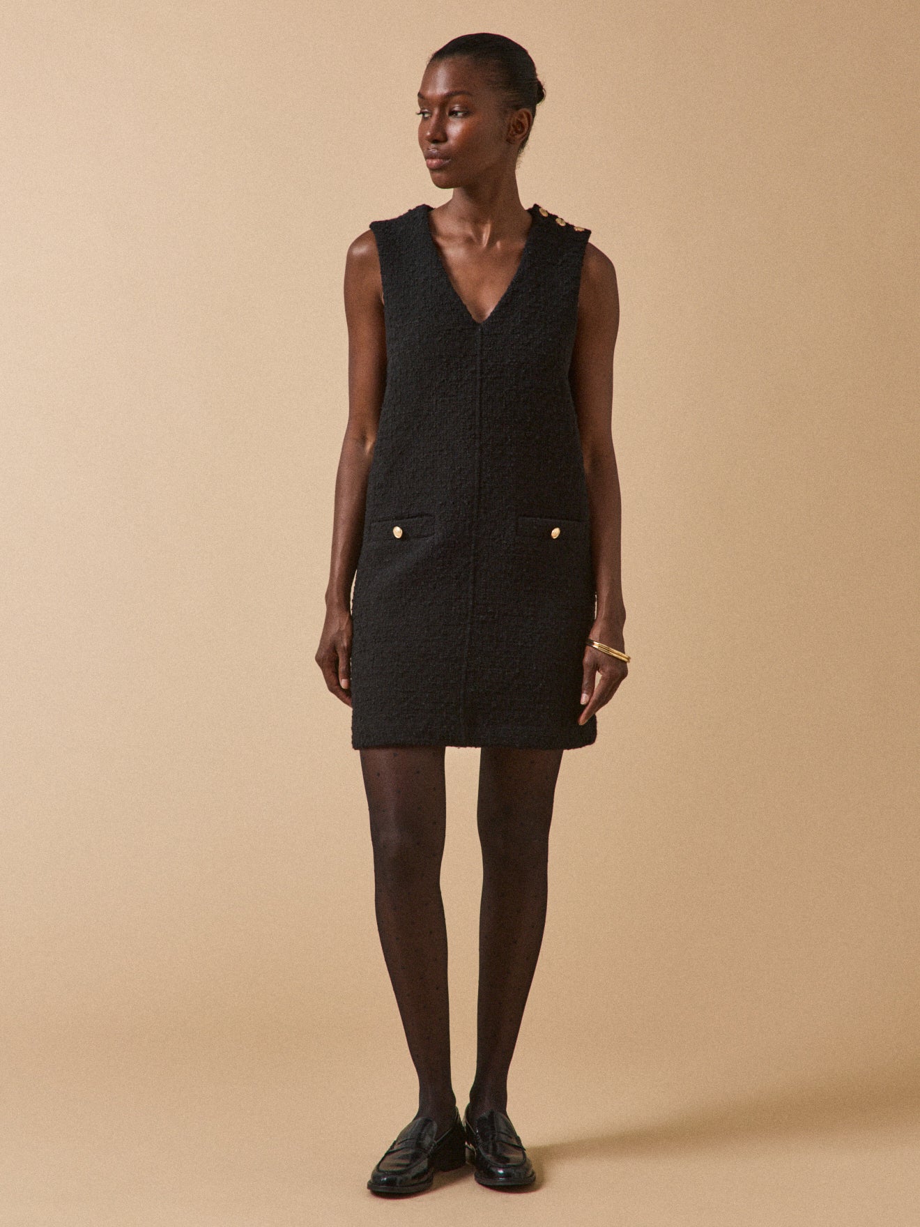 Robe courte sans manches tweed femme