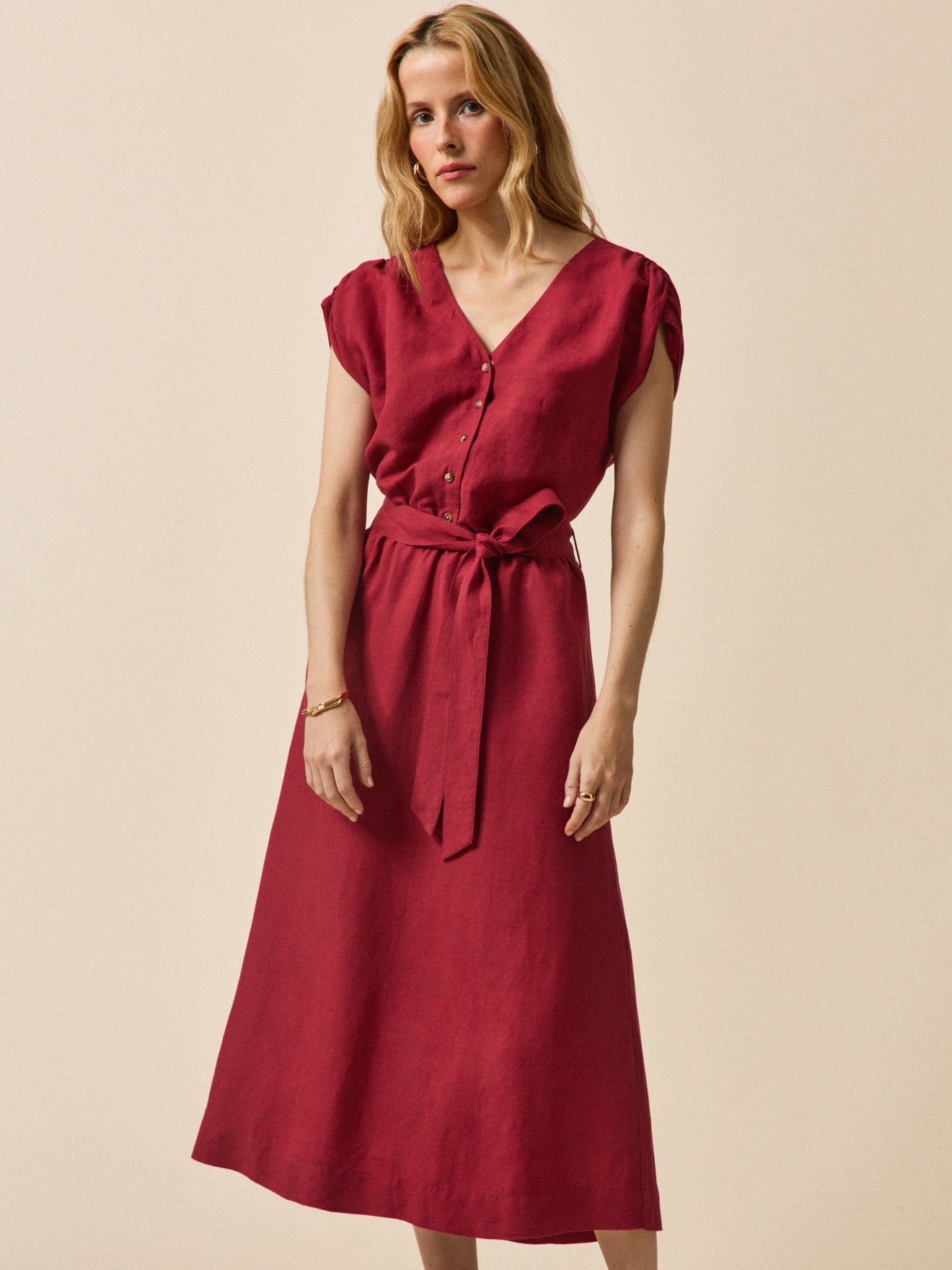 Robe sans manches lin et viscose femme