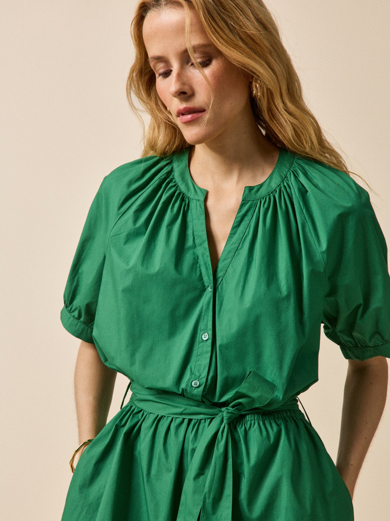 Robe longue popeline unie femme