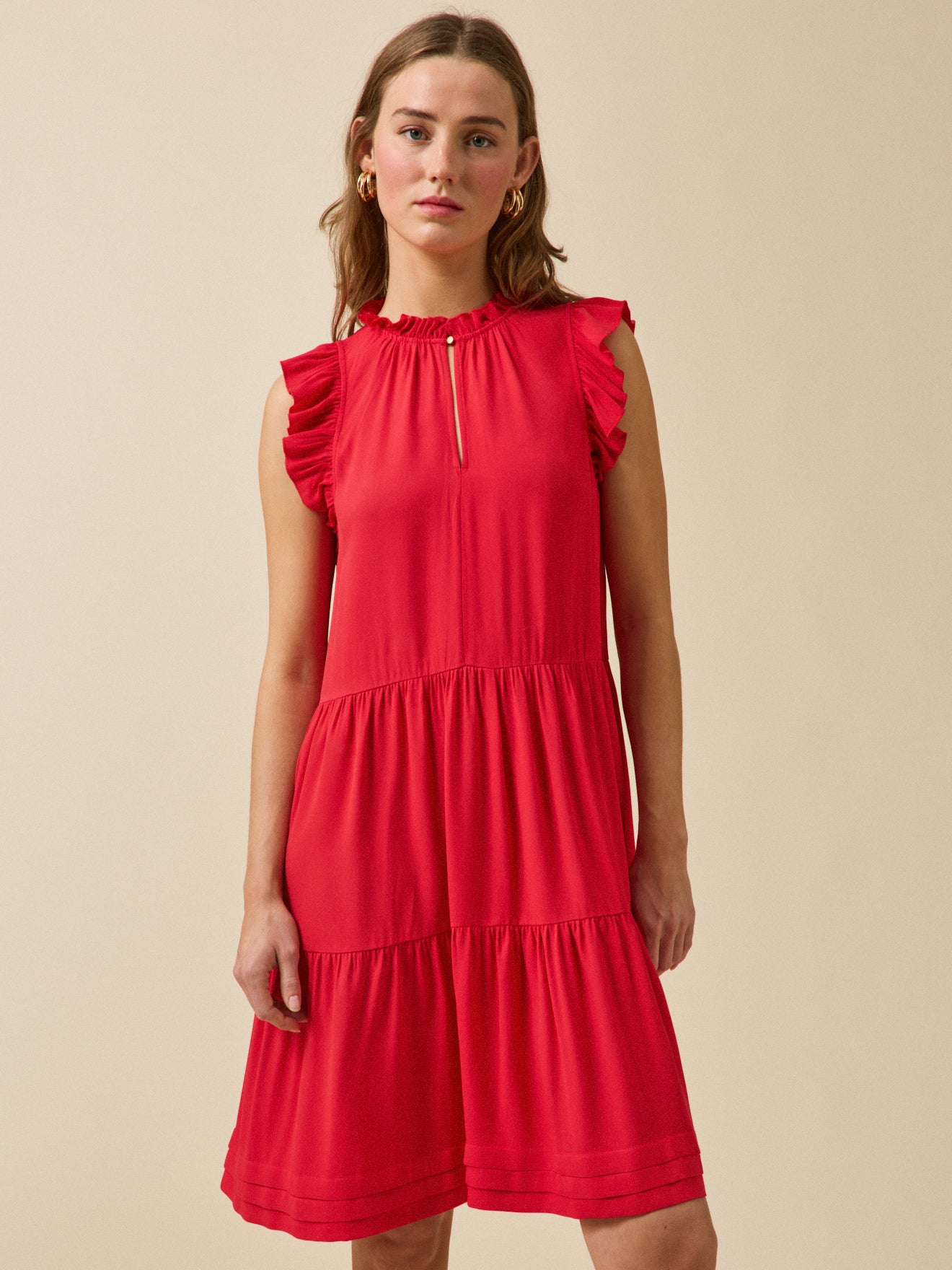 Robe volantée sans manches femme