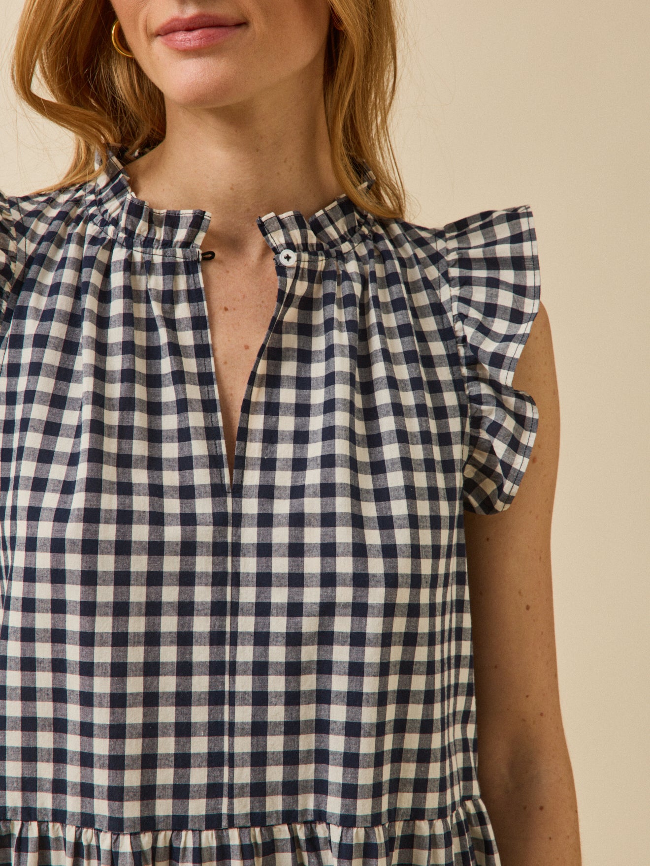 Robe volantée sans manches vichy femme