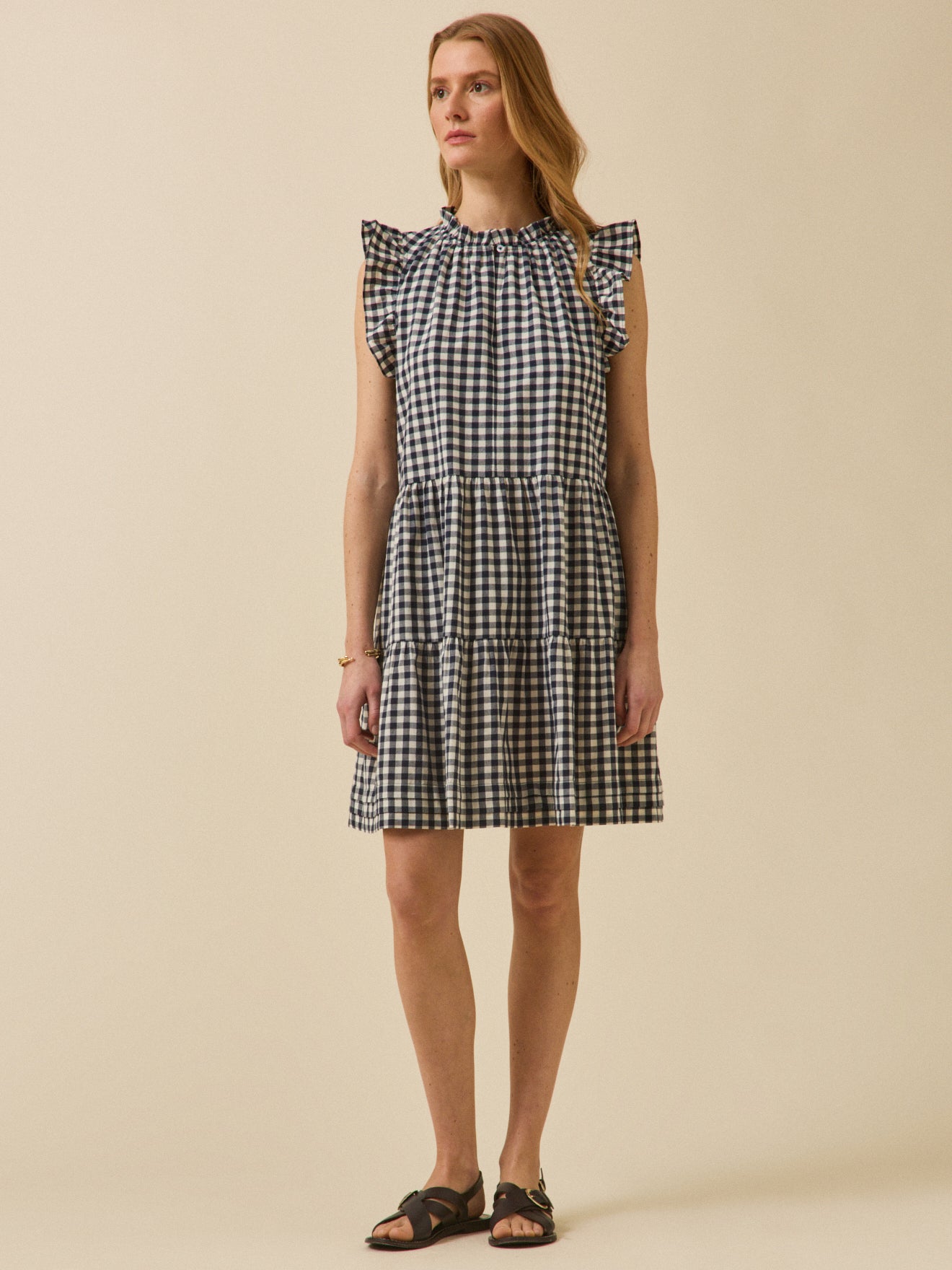 Robe volantée sans manches vichy femme