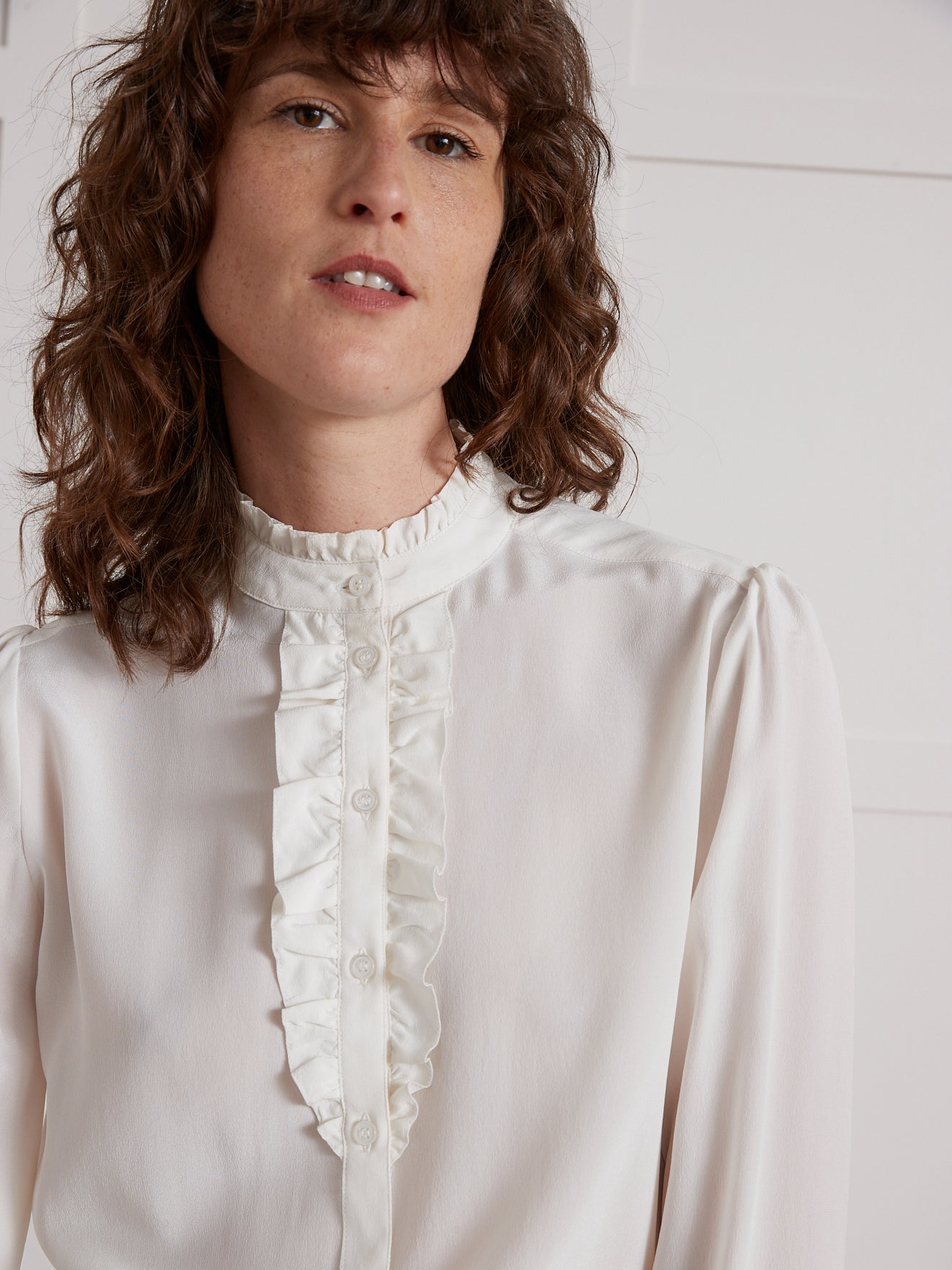 Blouse volantée en soie femme