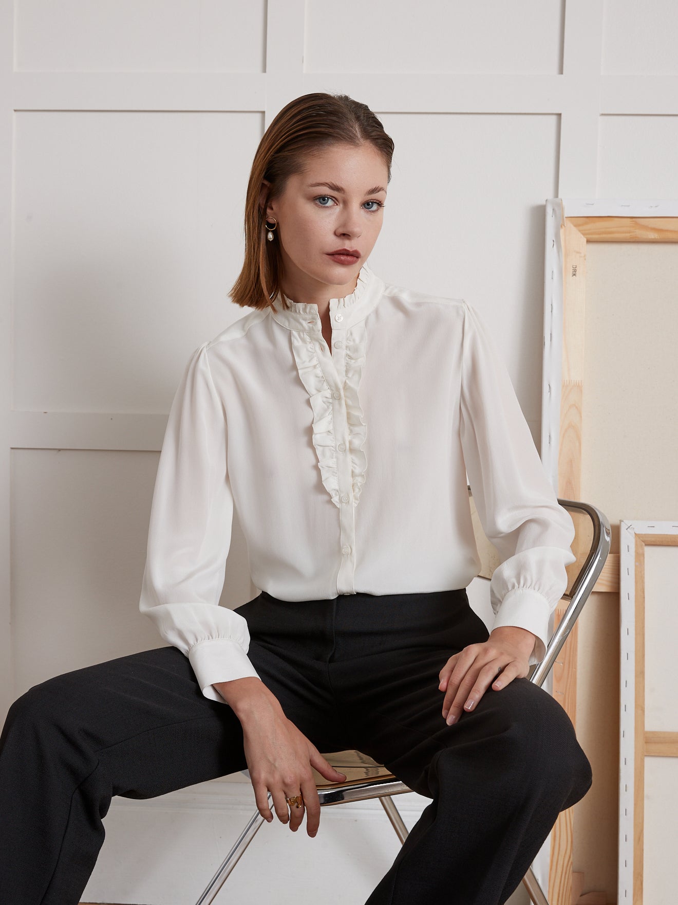 Blouse volantée en soie femme