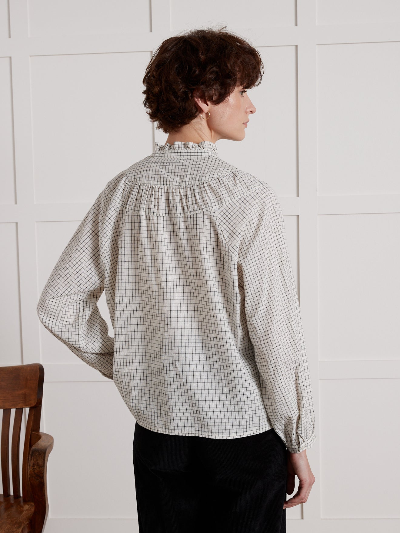 Blouse col froufrou femme carreaux Tattersall