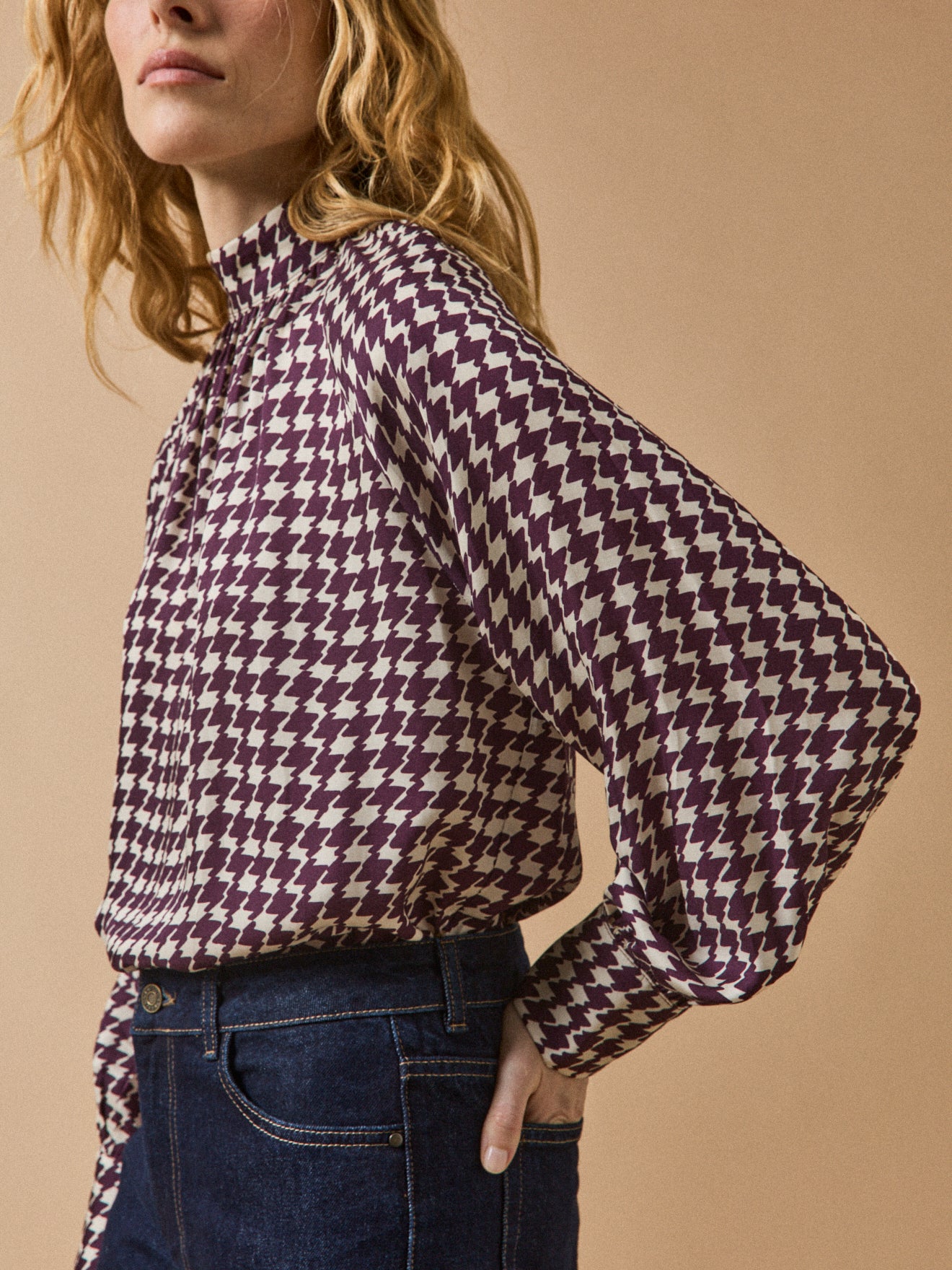 Blouse femme imprimé pied-de-coq