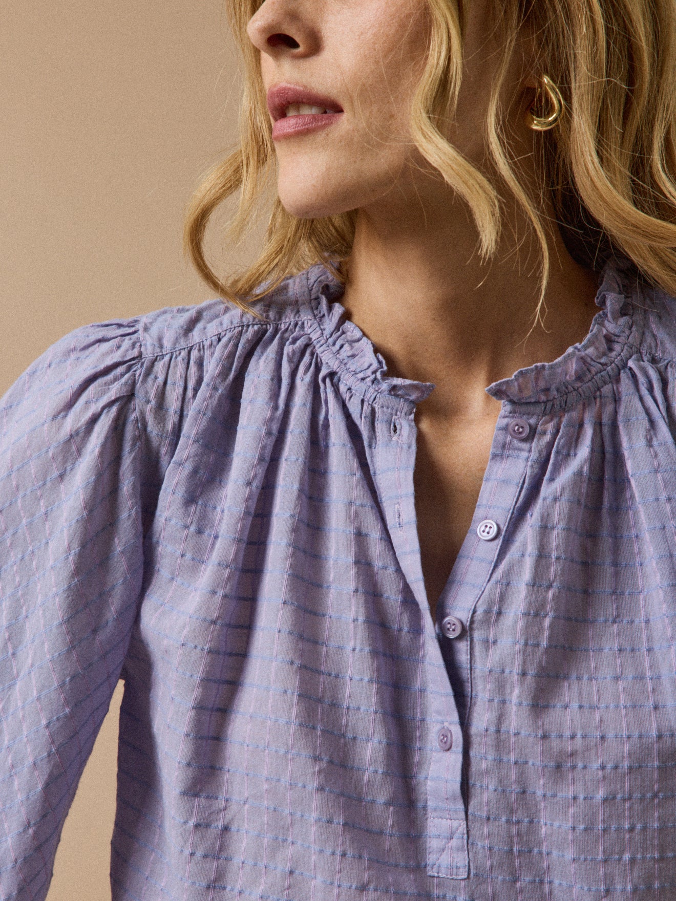 Blouse coton dobby carreaux femme