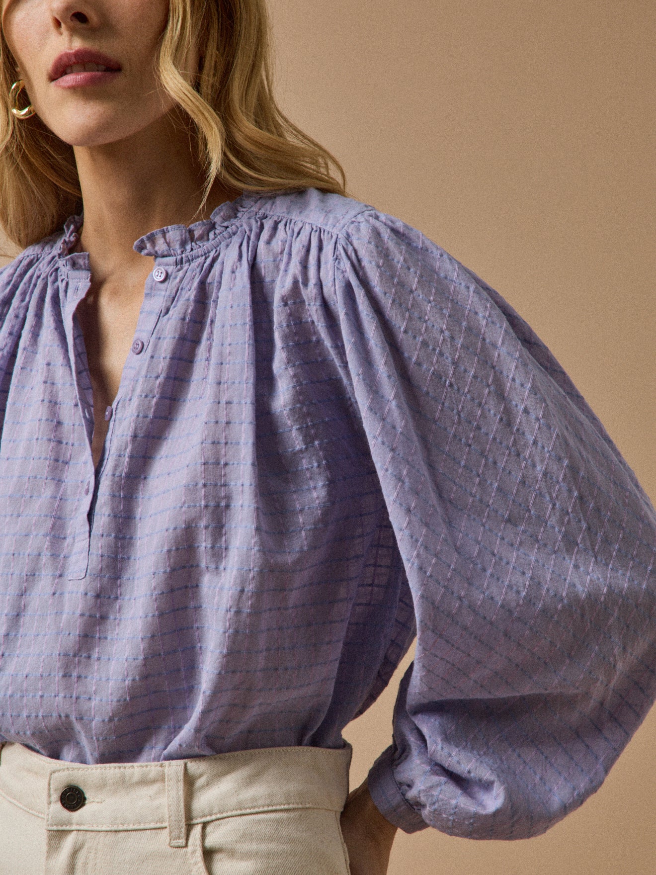 Blouse coton dobby carreaux femme