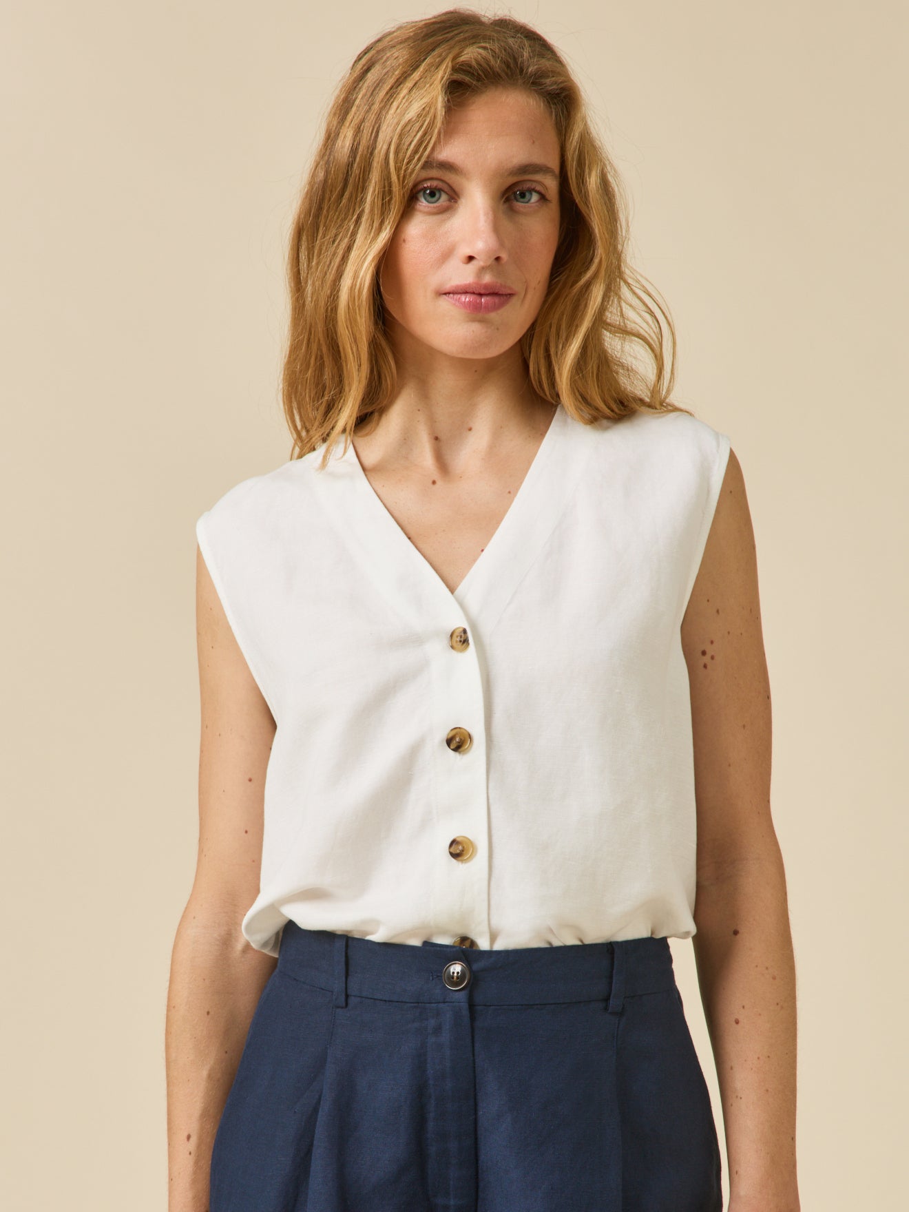 Top boutonné lin et viscose femme