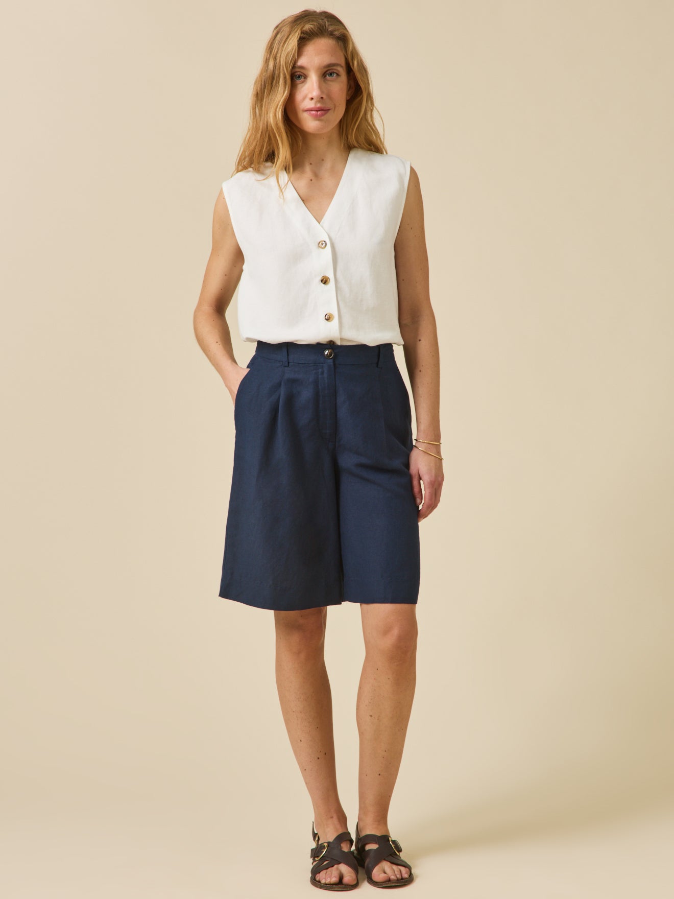 Top boutonné lin et viscose femme