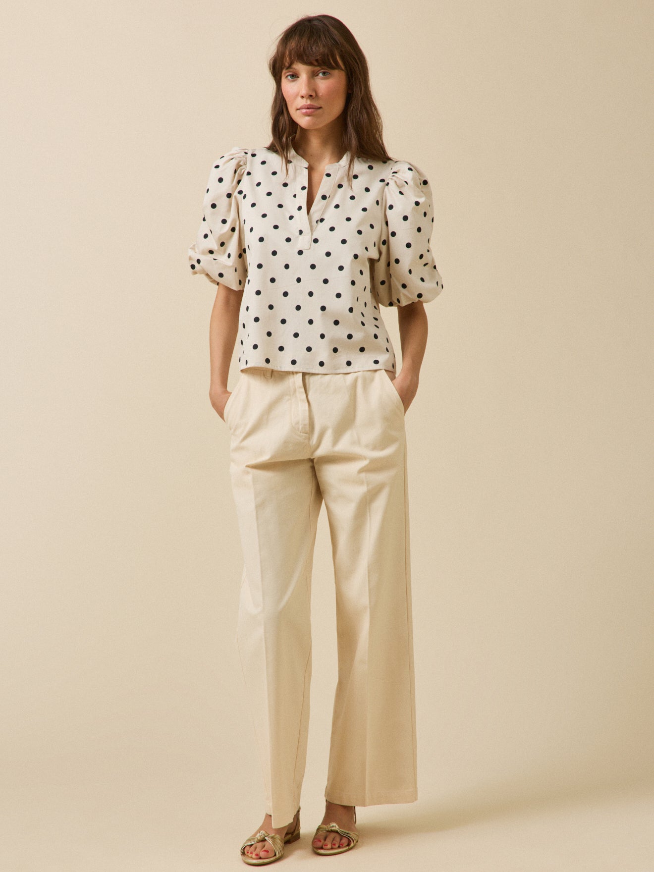 Top femme imprimé pois pois noir fond ecru - Cyrillus FR