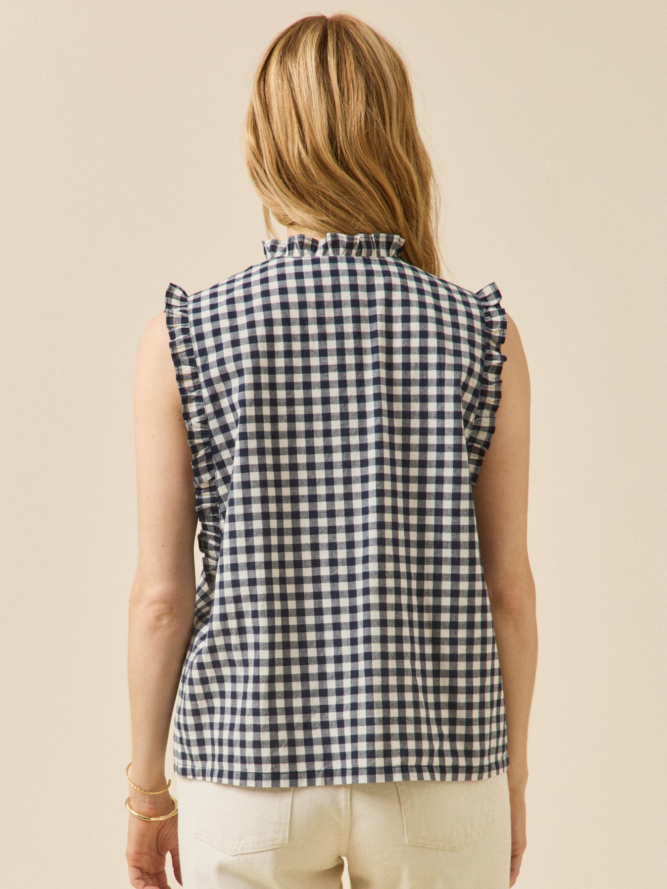 Top volanté sans manches vichy femme