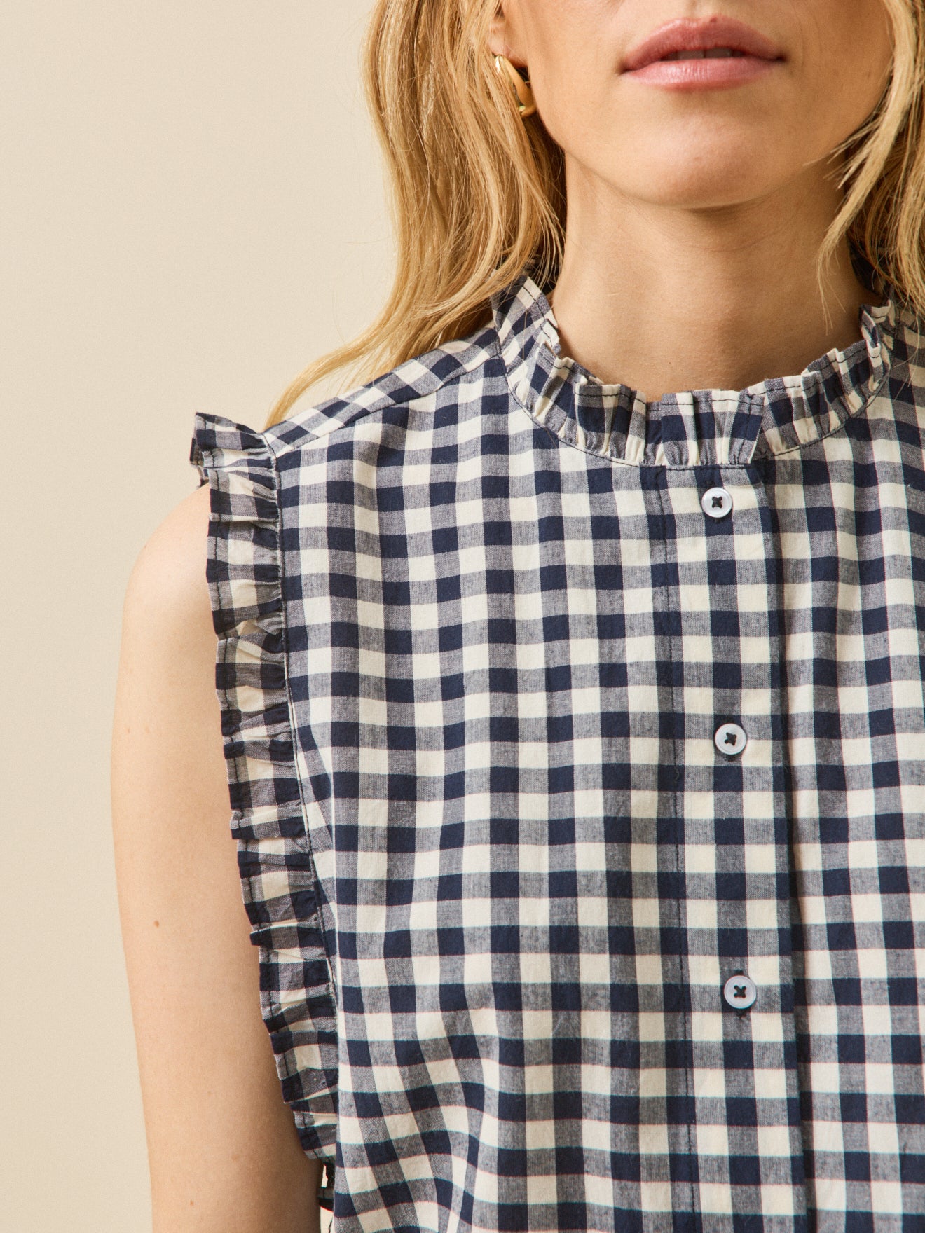 Top volanté sans manches vichy femme