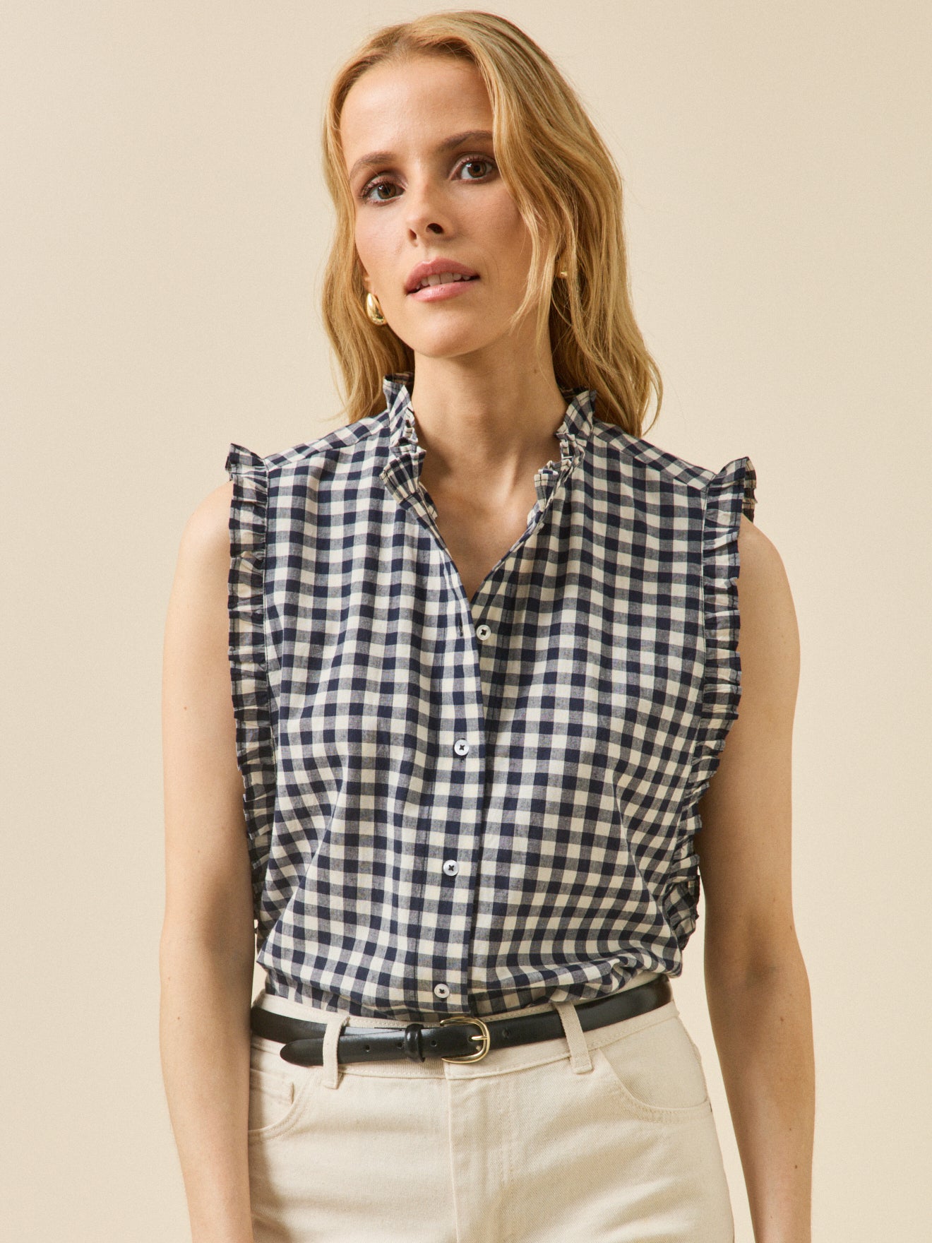 Top volanté sans manches vichy femme