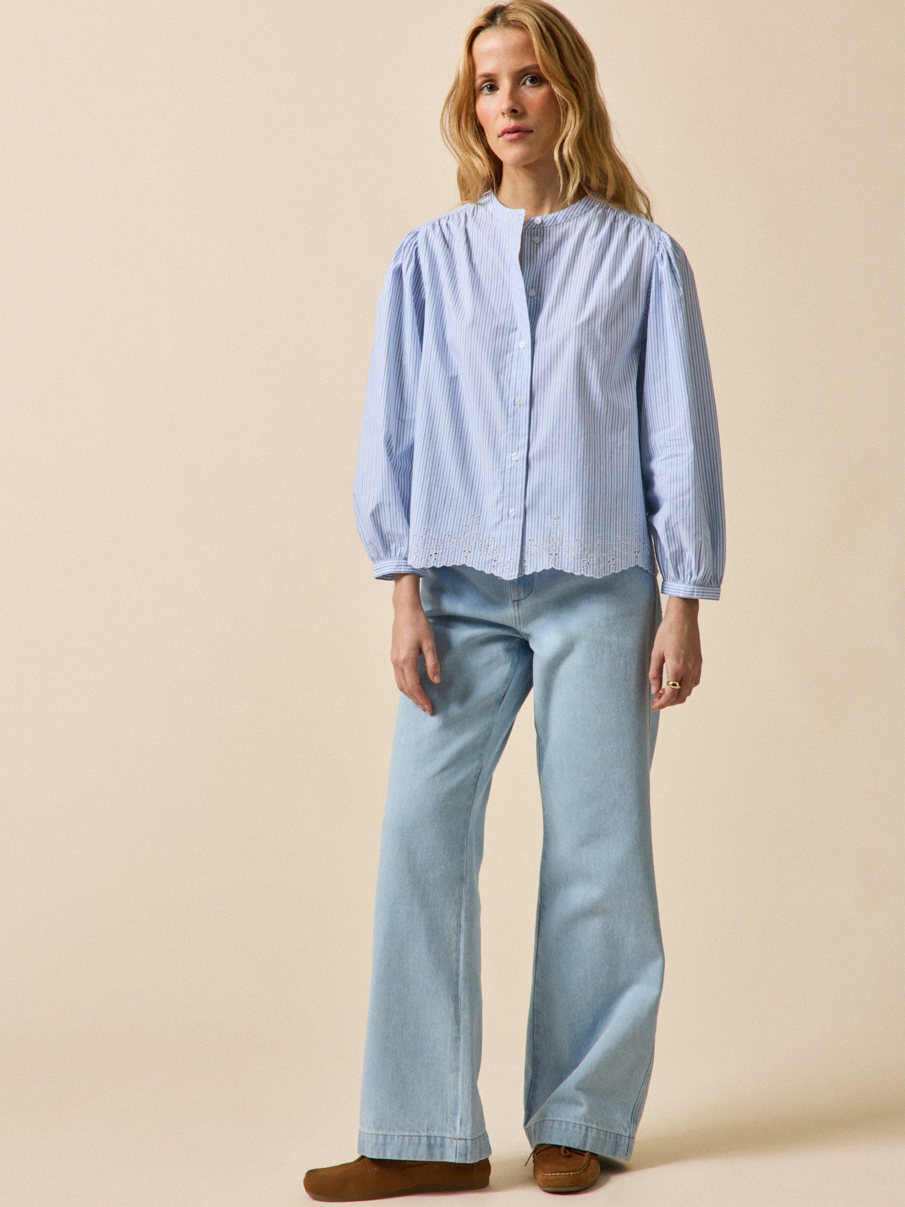 Blouse rayée brodée femme