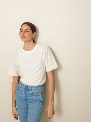 T-shirt manches brodées femme - coton biologique