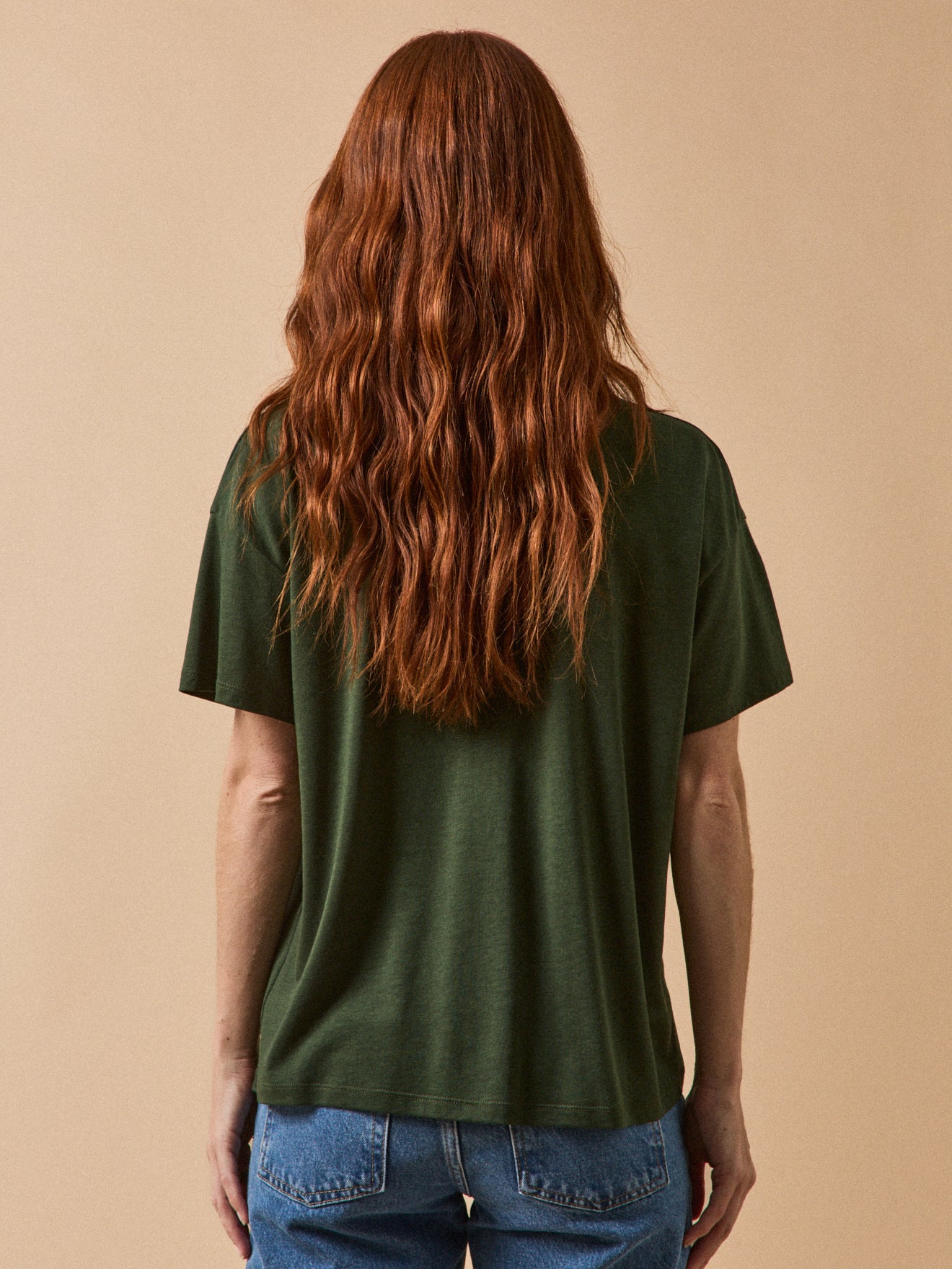 T-shirt col V dentelle femme lyocell et coton