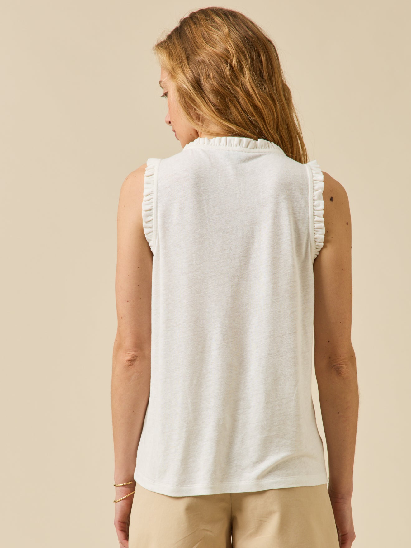 Top sans manches boutonné femme lin et viscose