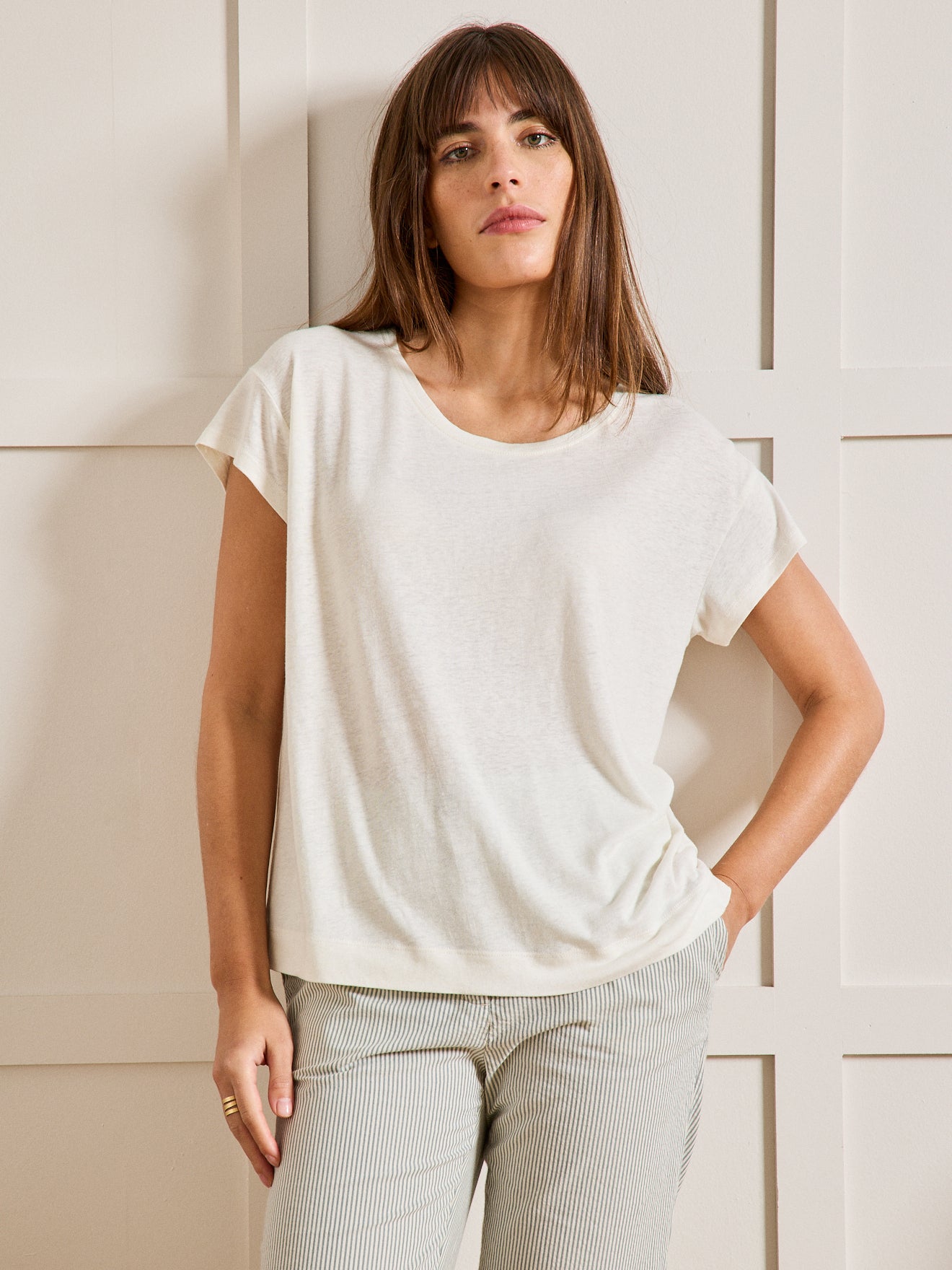 T-shirt col rond femme lin et viscose