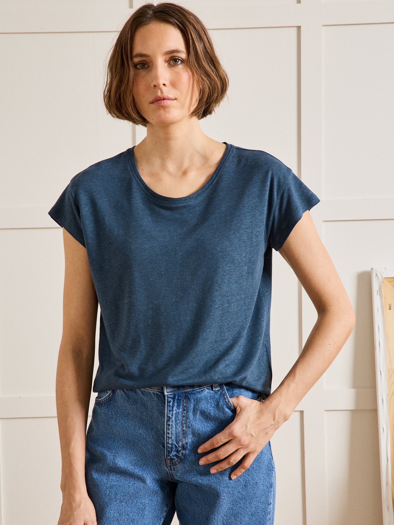 T-shirt col rond femme lin et viscose