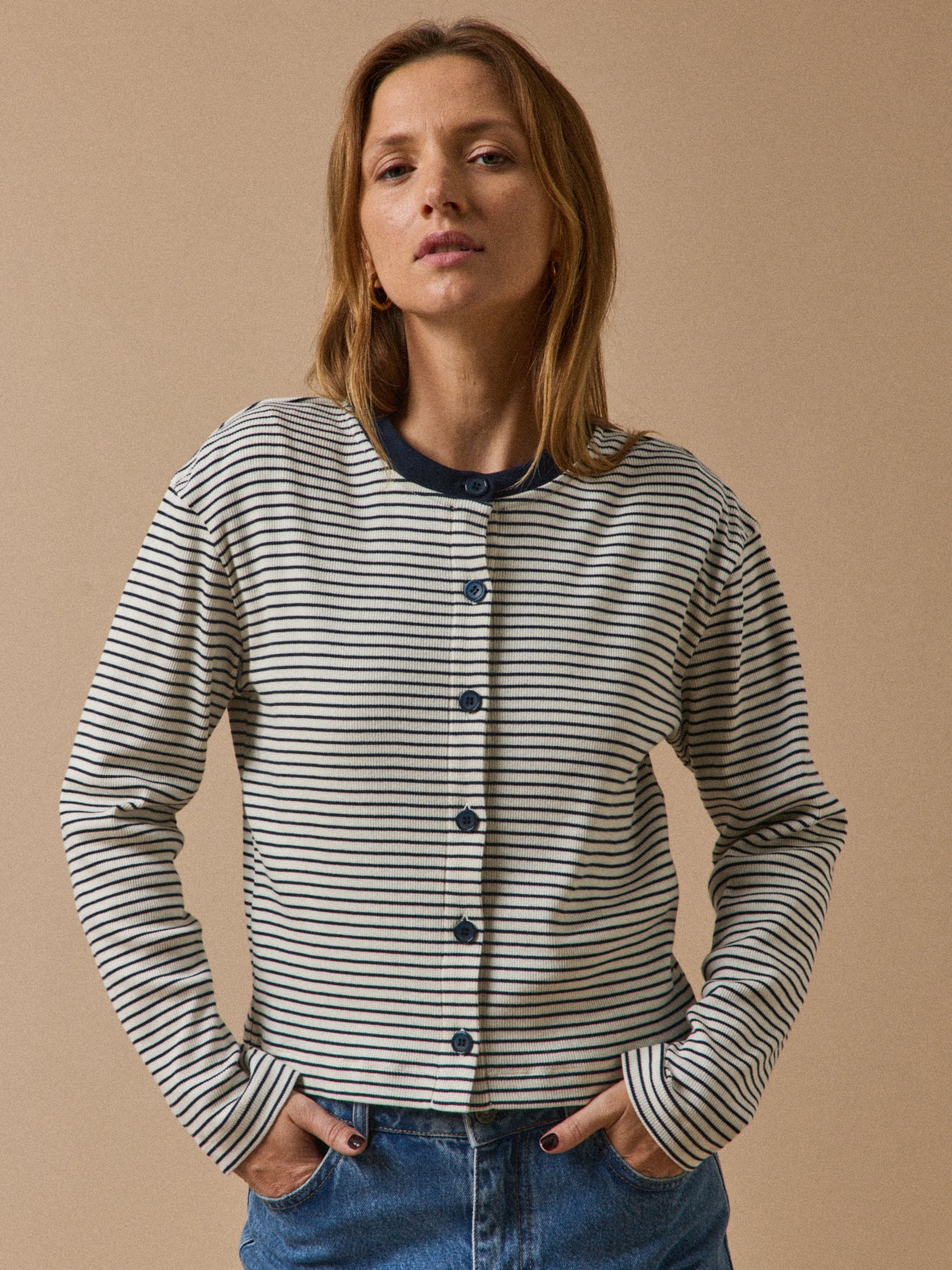 Gilet cardigan rayé femme coton biologique