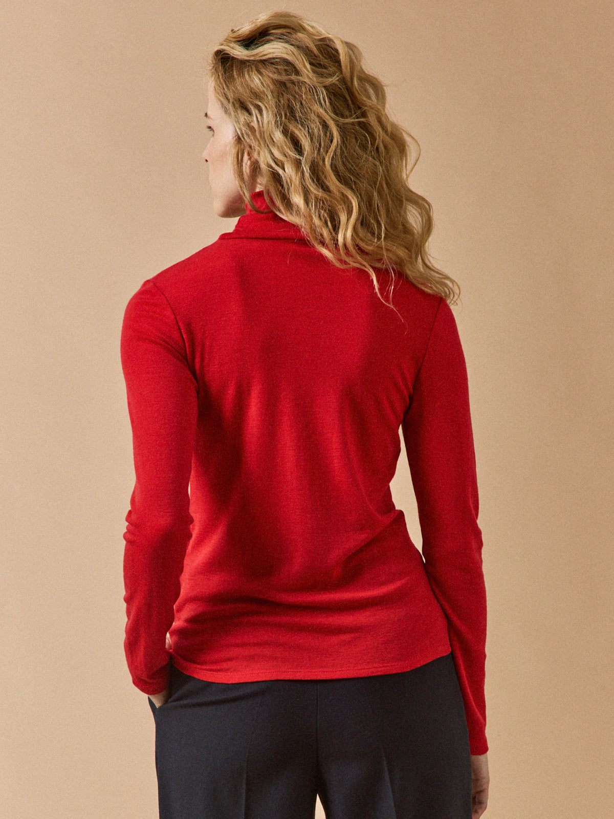 T-shirt col roulé femme jersey de laine