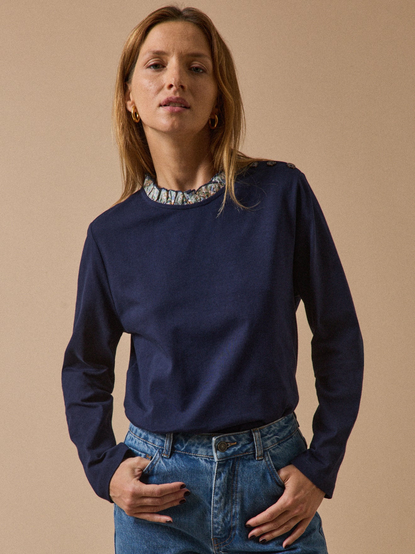 T-shirt femme col en tissu Liberty