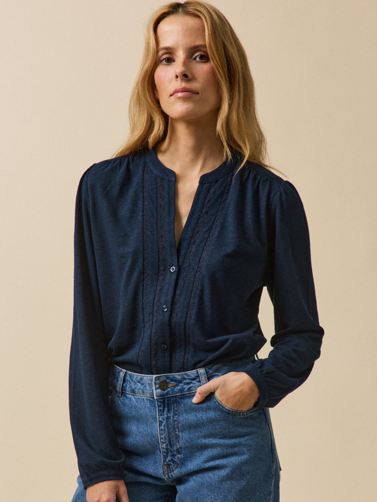 T-shirt dentelle lin et viscose femme