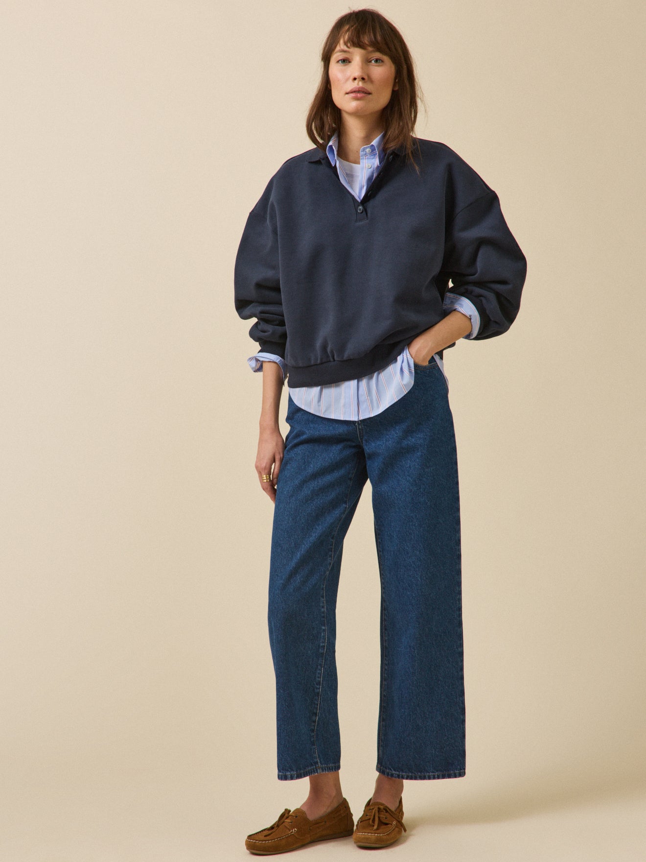 Sweat col polo molleton femme