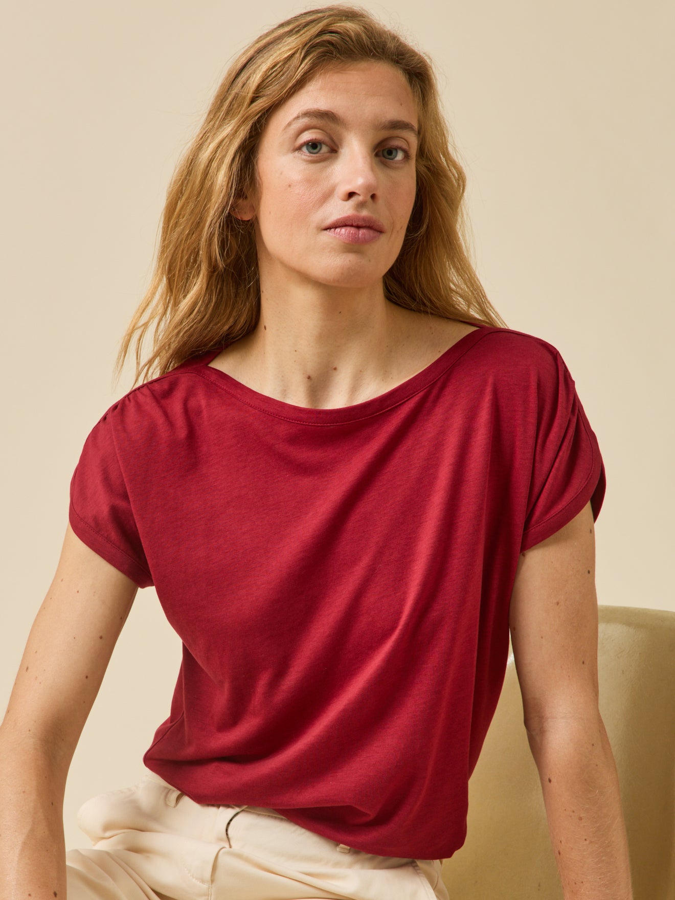 T-shirt col bateau femme lyocell mélangé