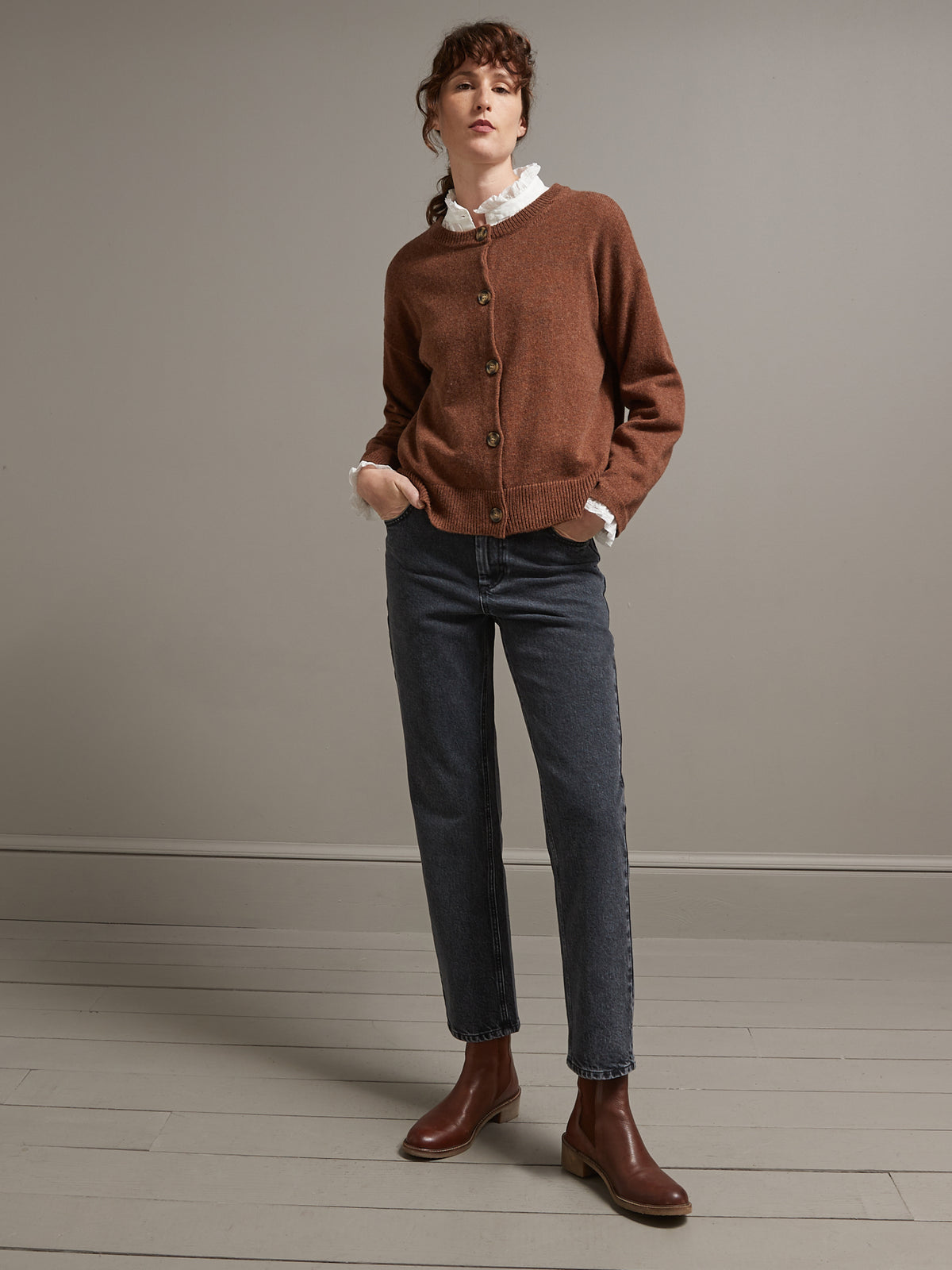 Cardigan boxy femme laine mérinos RWS*