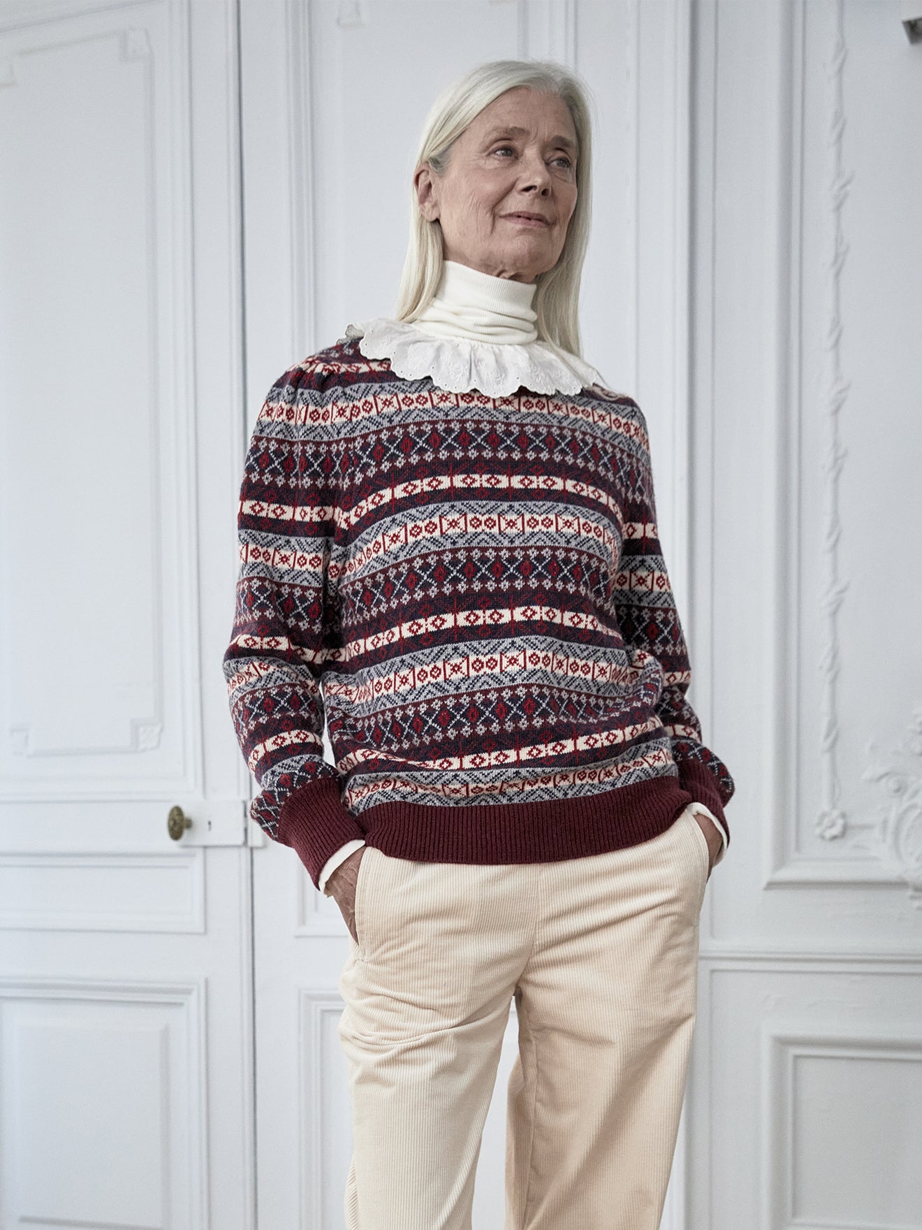 Pull col rond jacquard femme