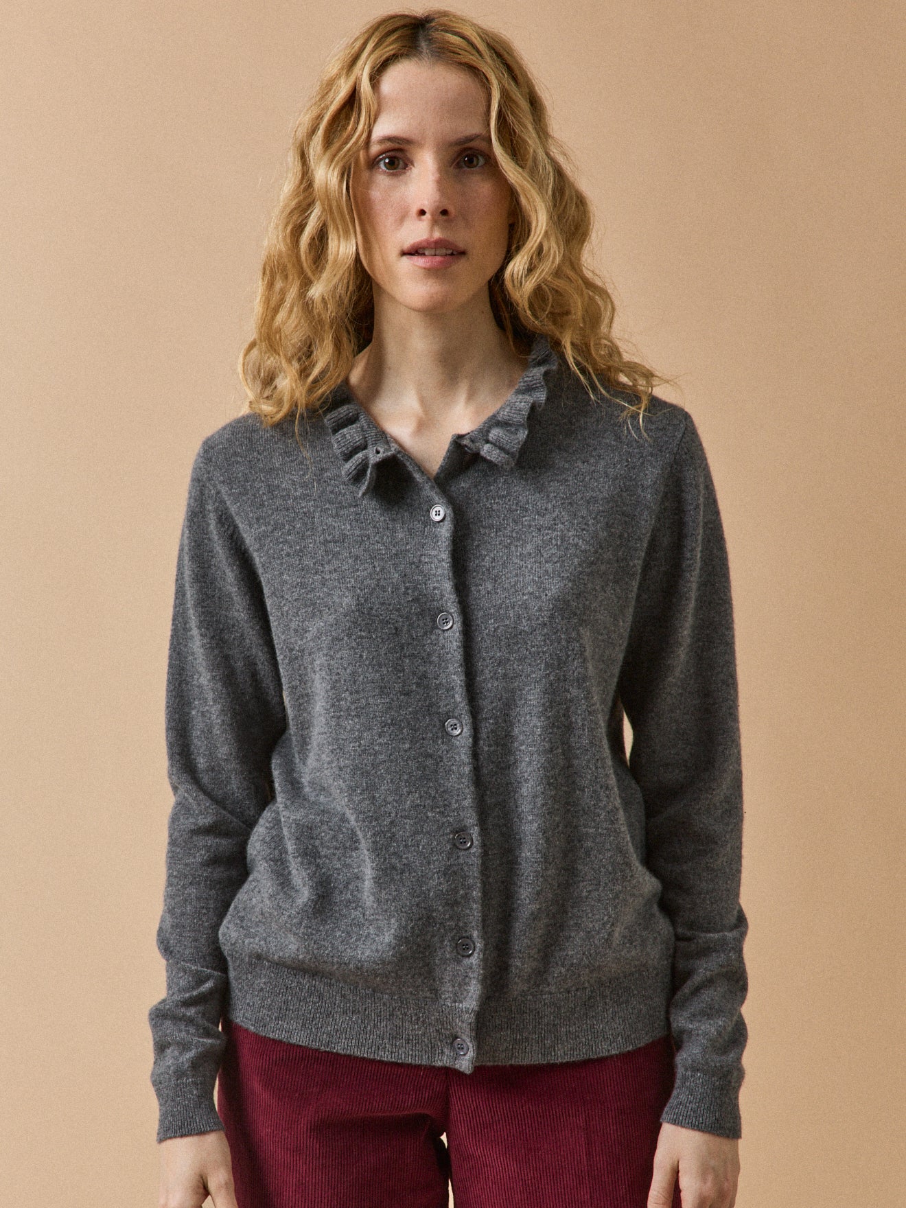 Cardigan col volanté femme - Collection Cachemire