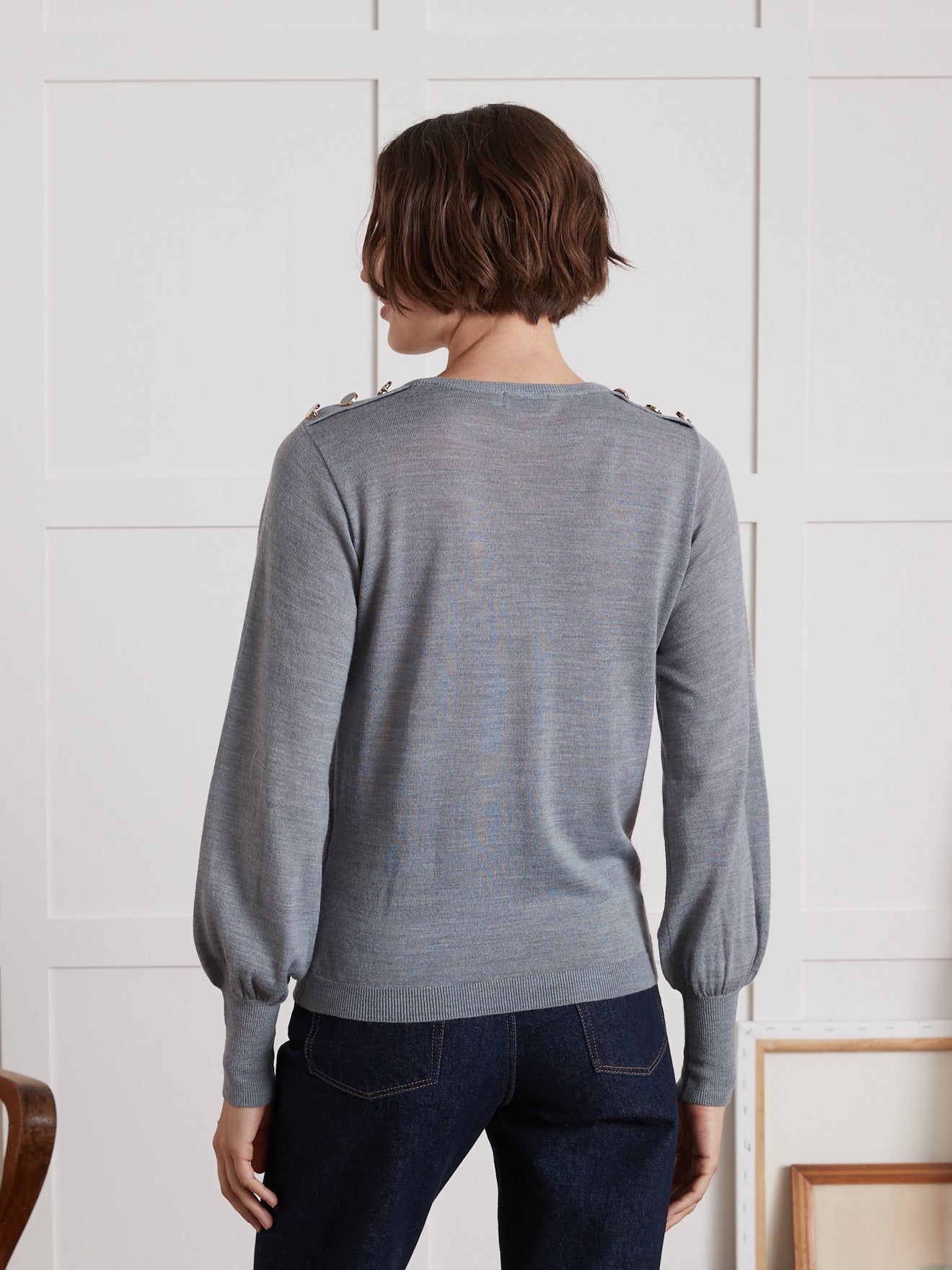 Pull col rond boutonné femme