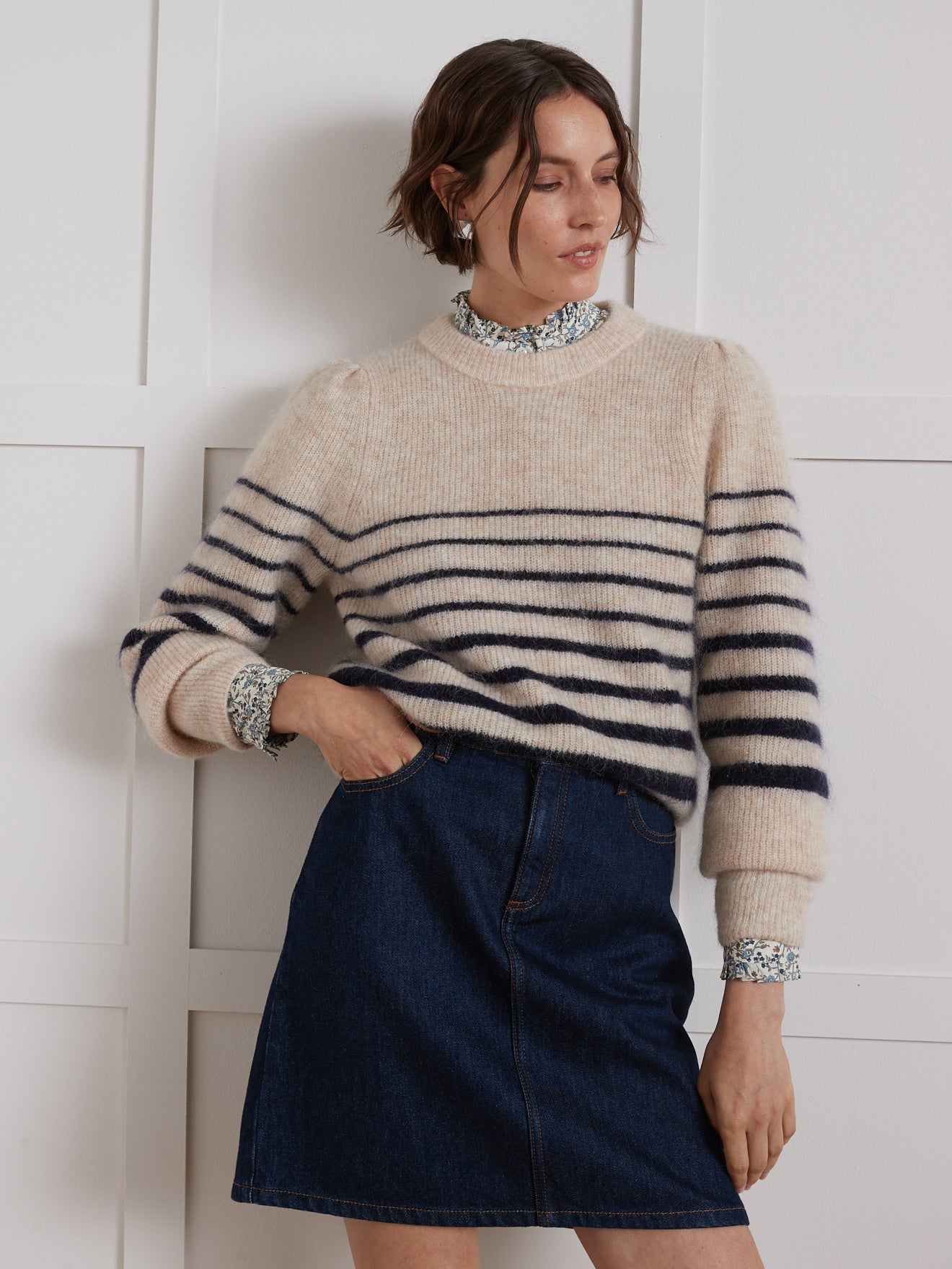 Pull marin femme avec laine et mohair