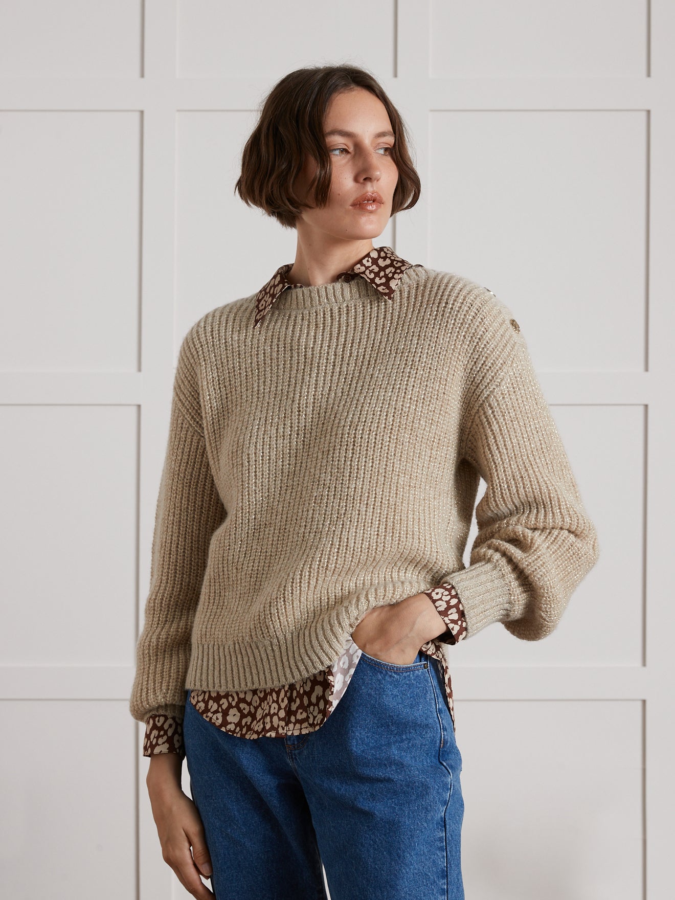 Pull maille perlée irisée femme