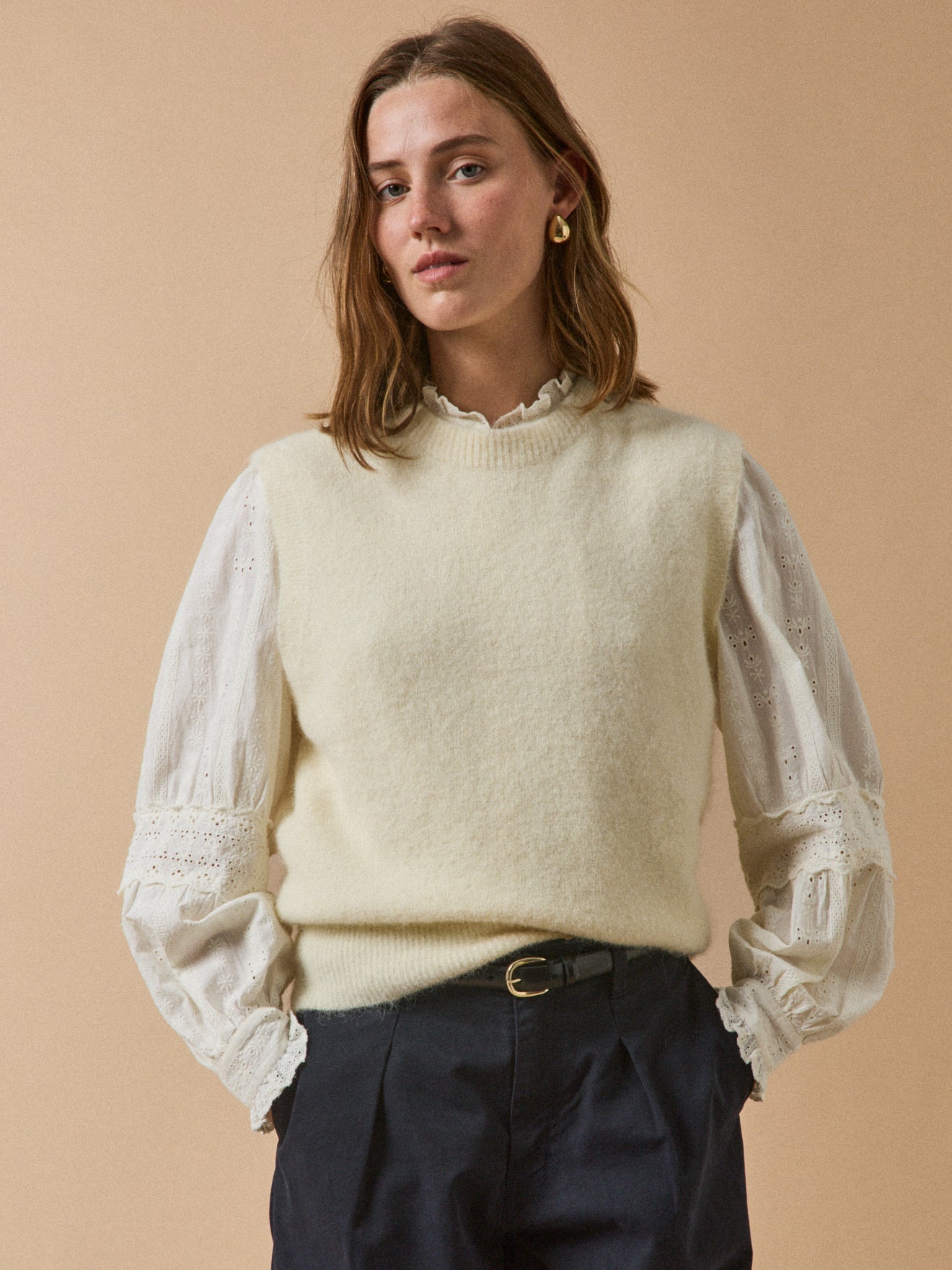 Pull sans manches femme mélange alpaga