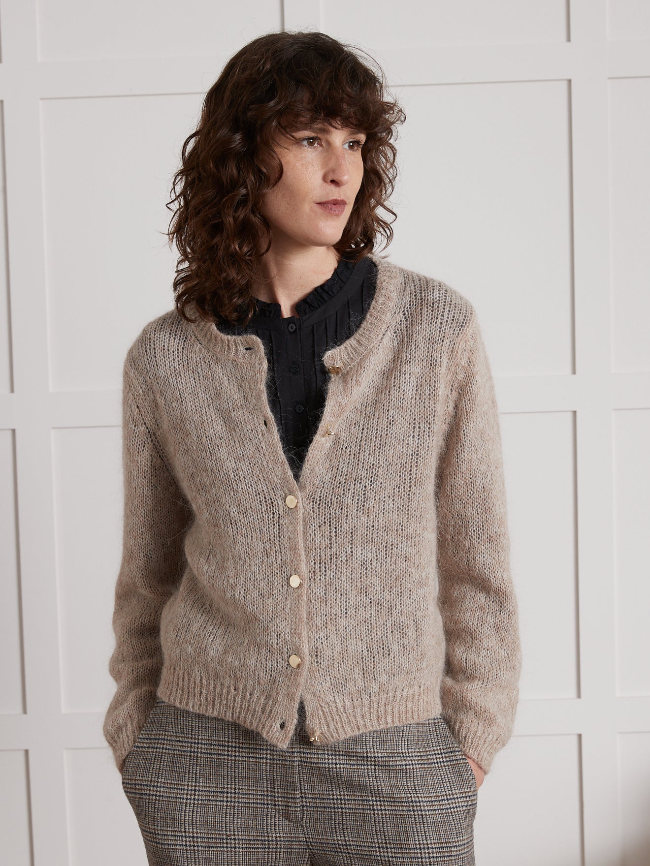 Cardigan boxy femme mélange kid mohair